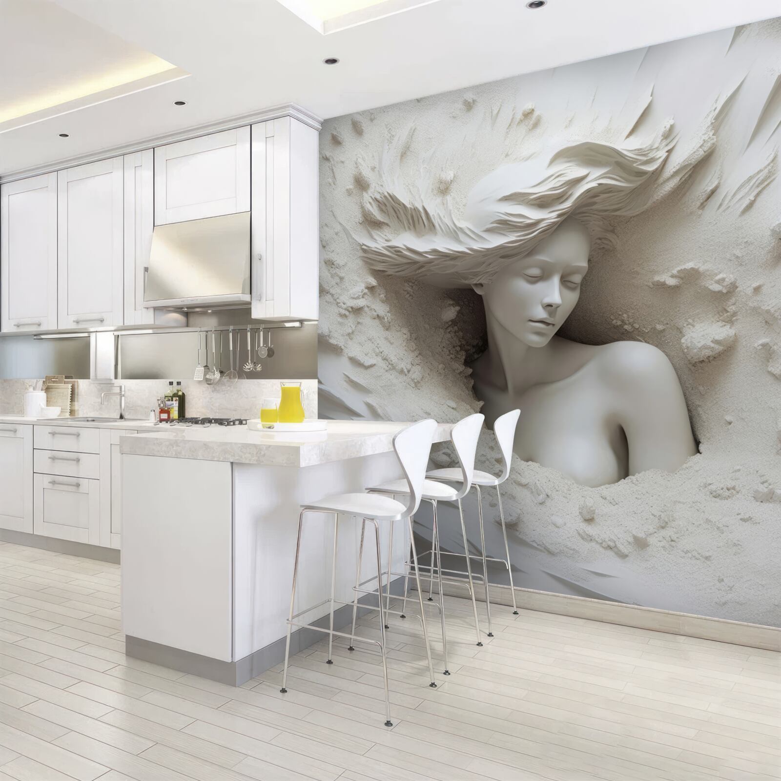 Fotobehang jongedame met vrij uitlopende krullen