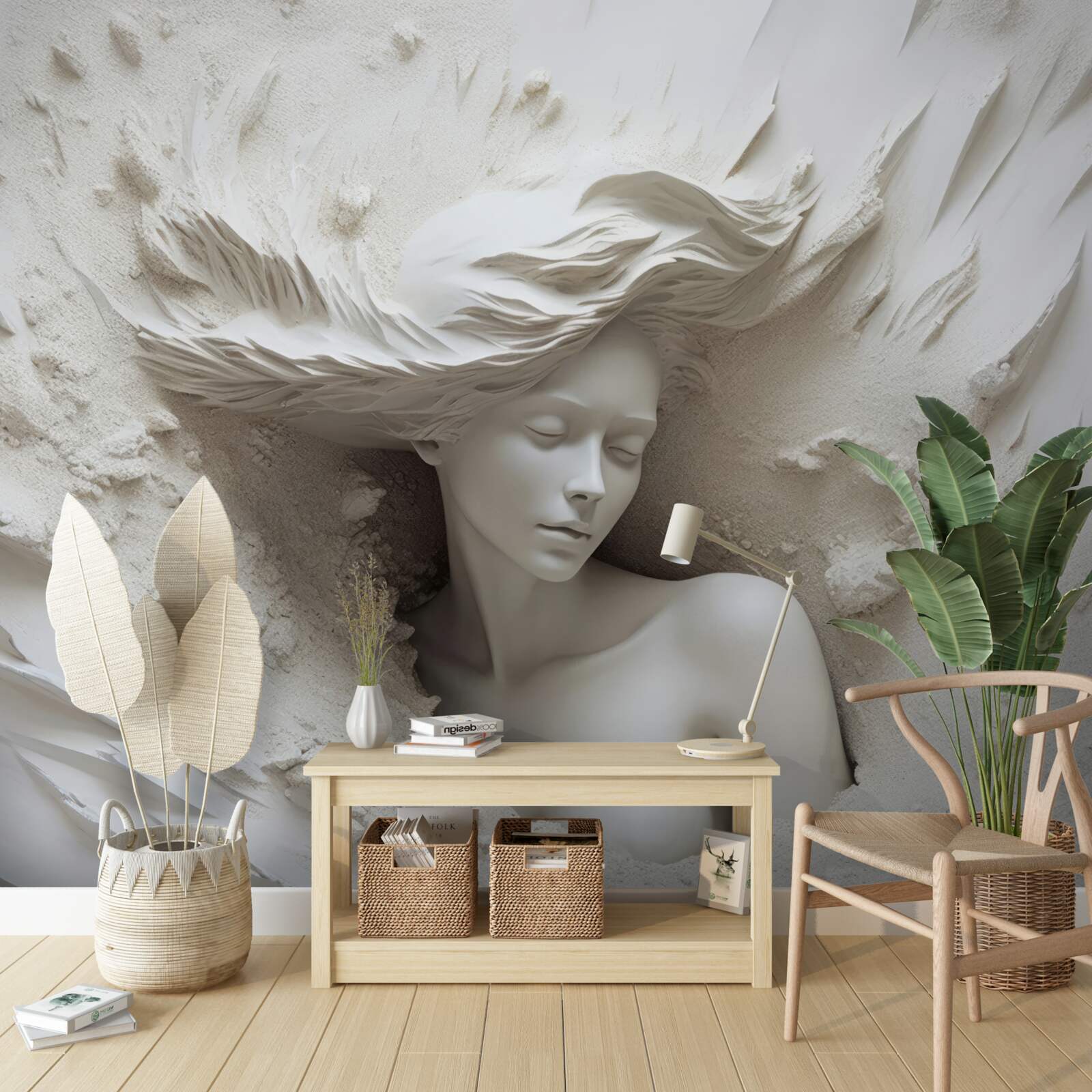 Fotobehang jongedame met vrij uitlopende krullen