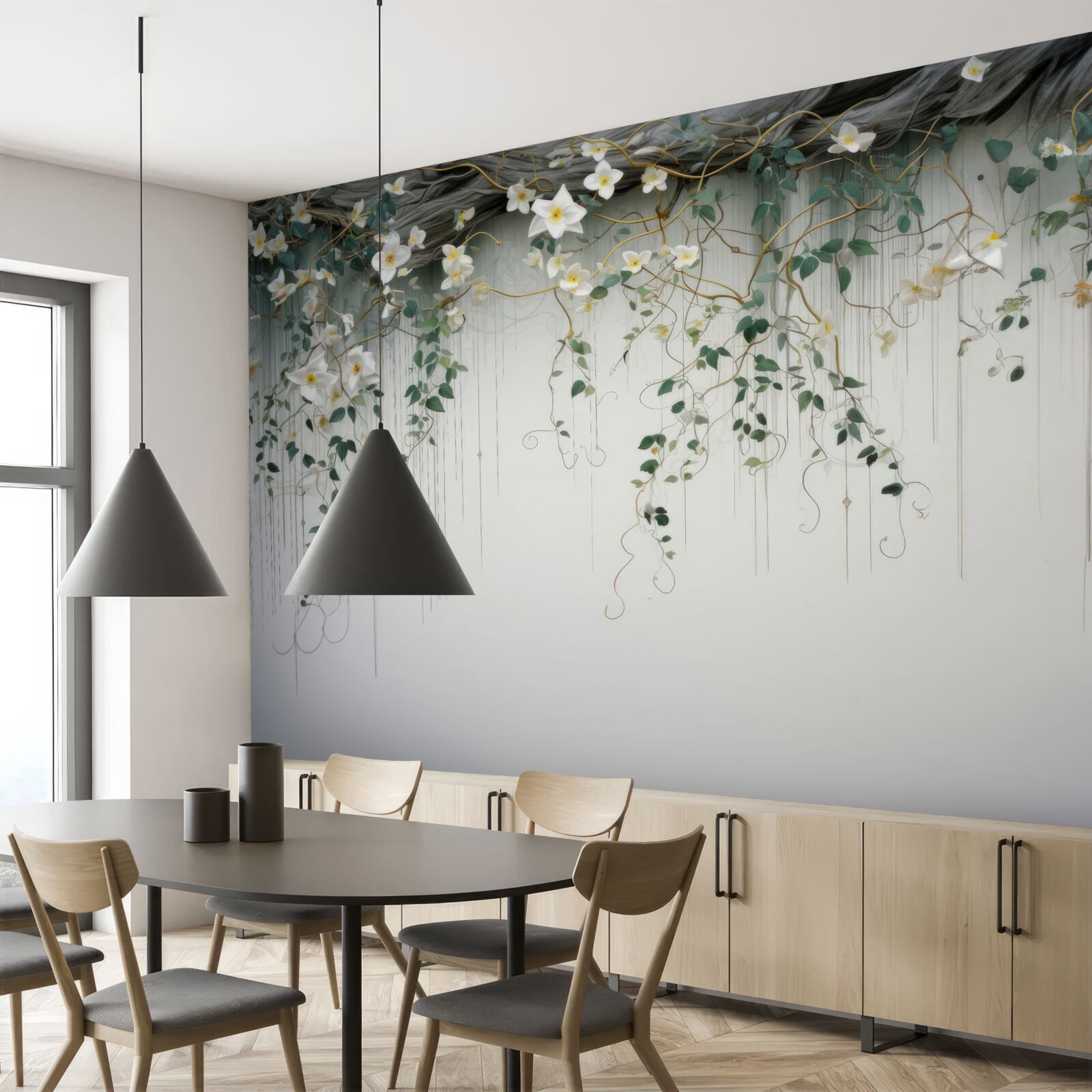 Fotobehang takken met witte bloemen