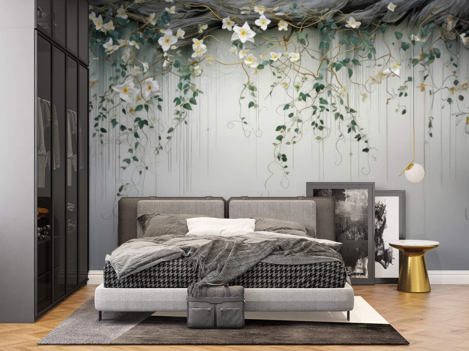 Fotobehang takken met witte bloemen