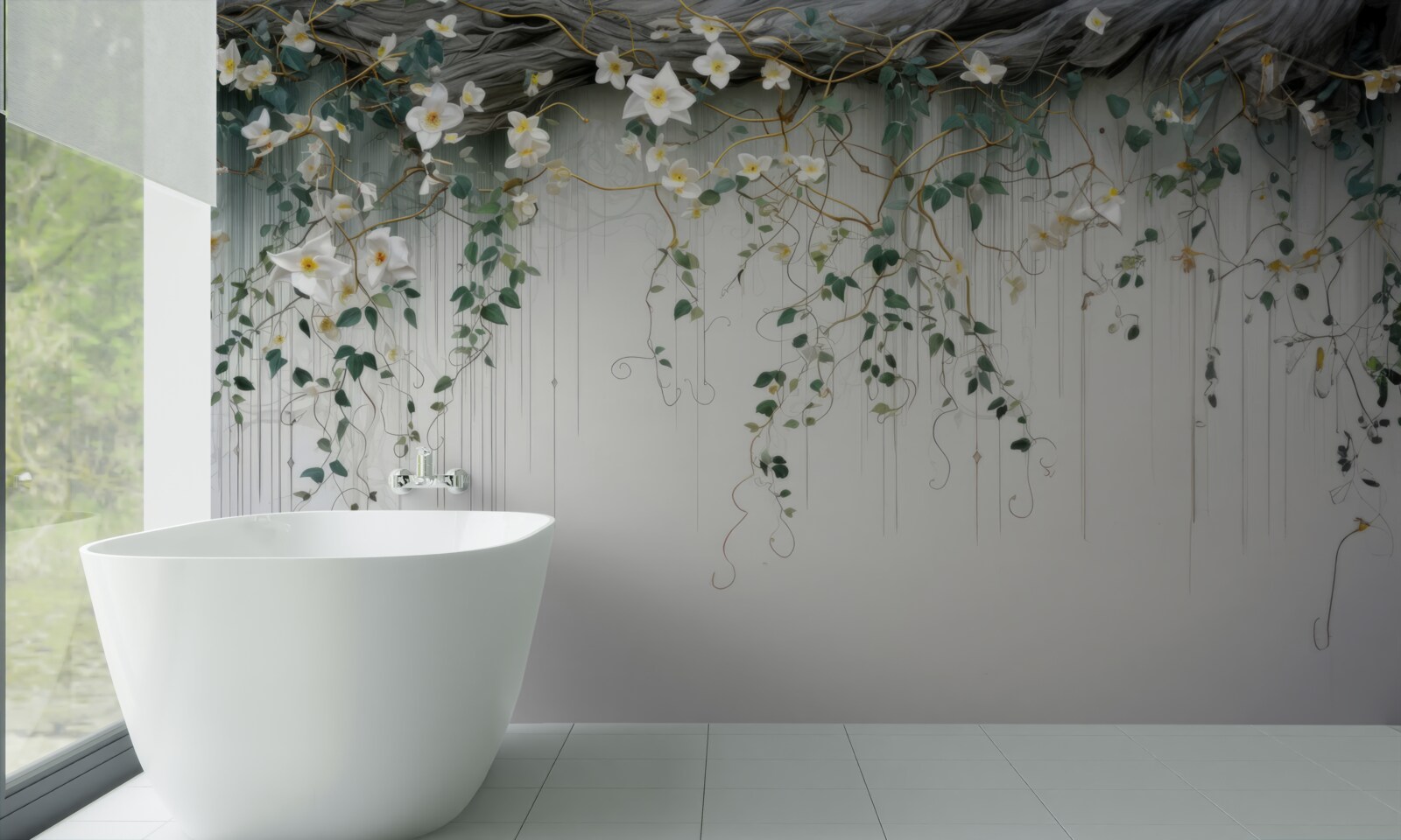 Fotobehang takken met witte bloemen