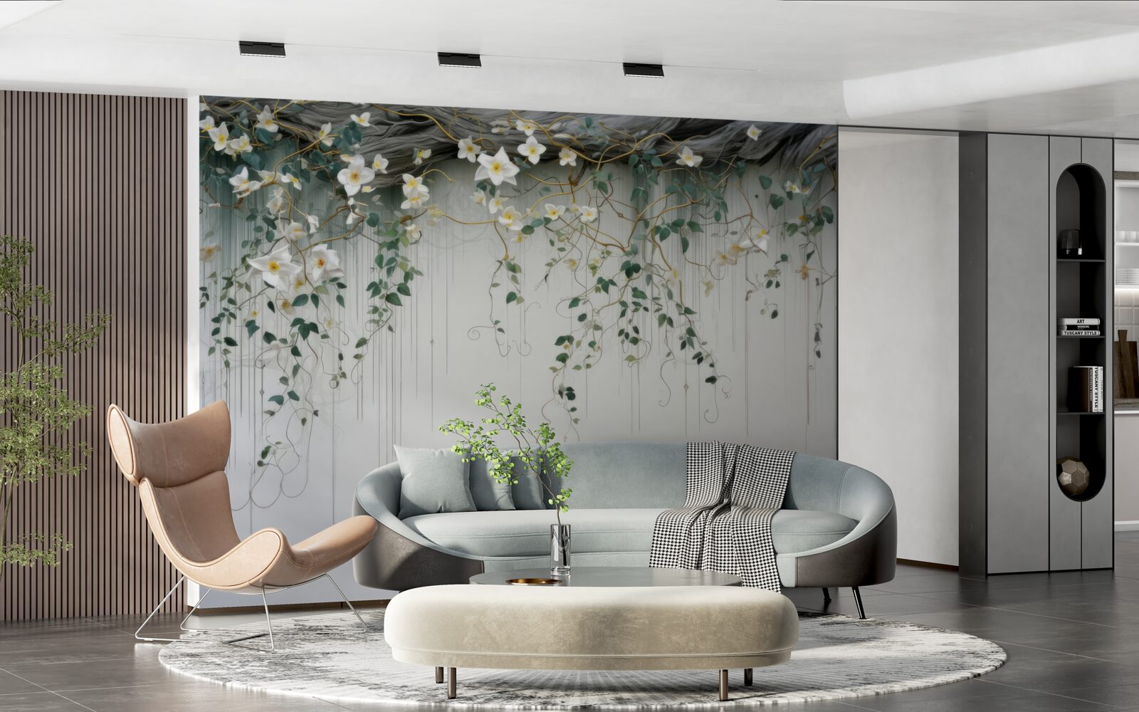 Fotobehang takken met witte bloemen