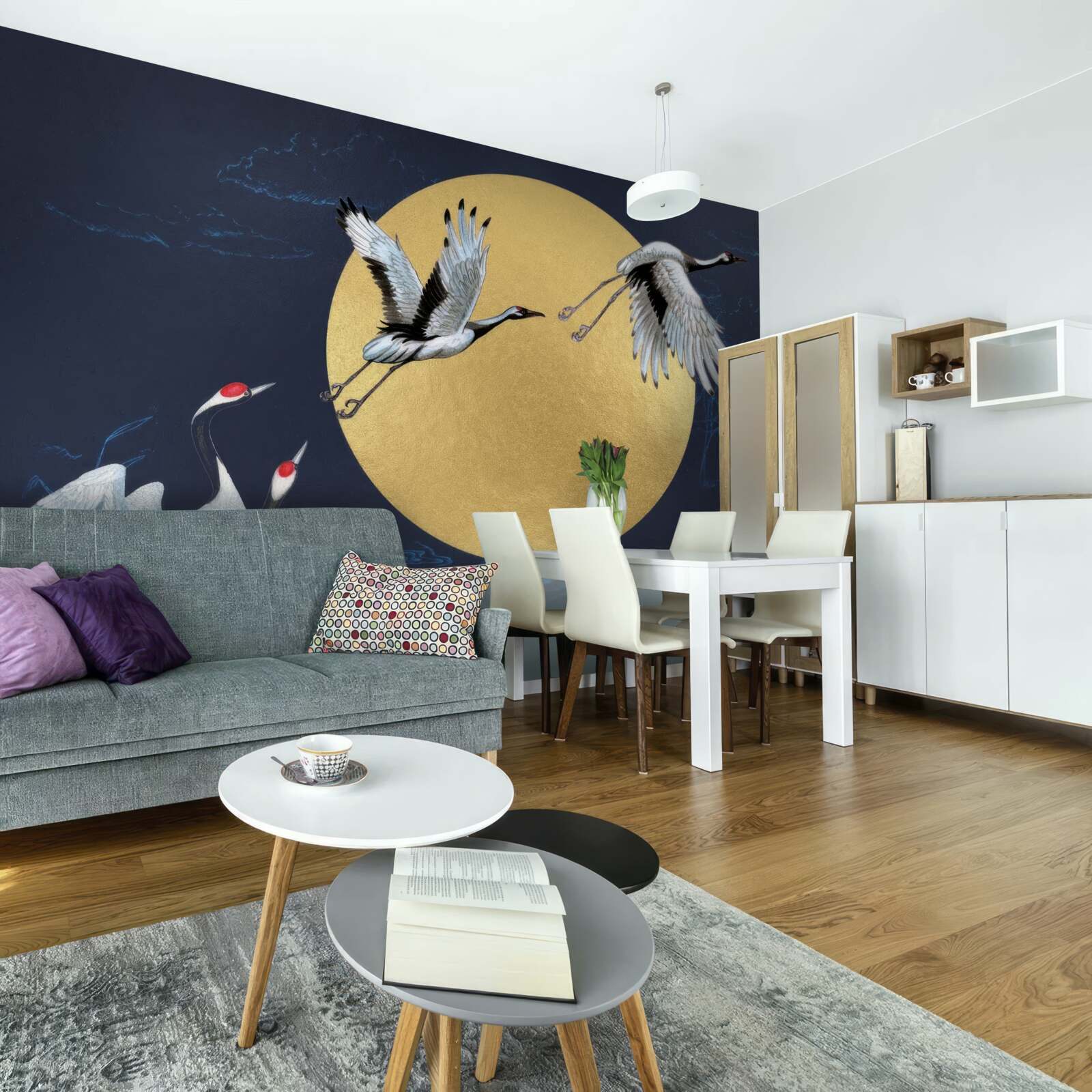 Fotobehang vlucht van witte vogels