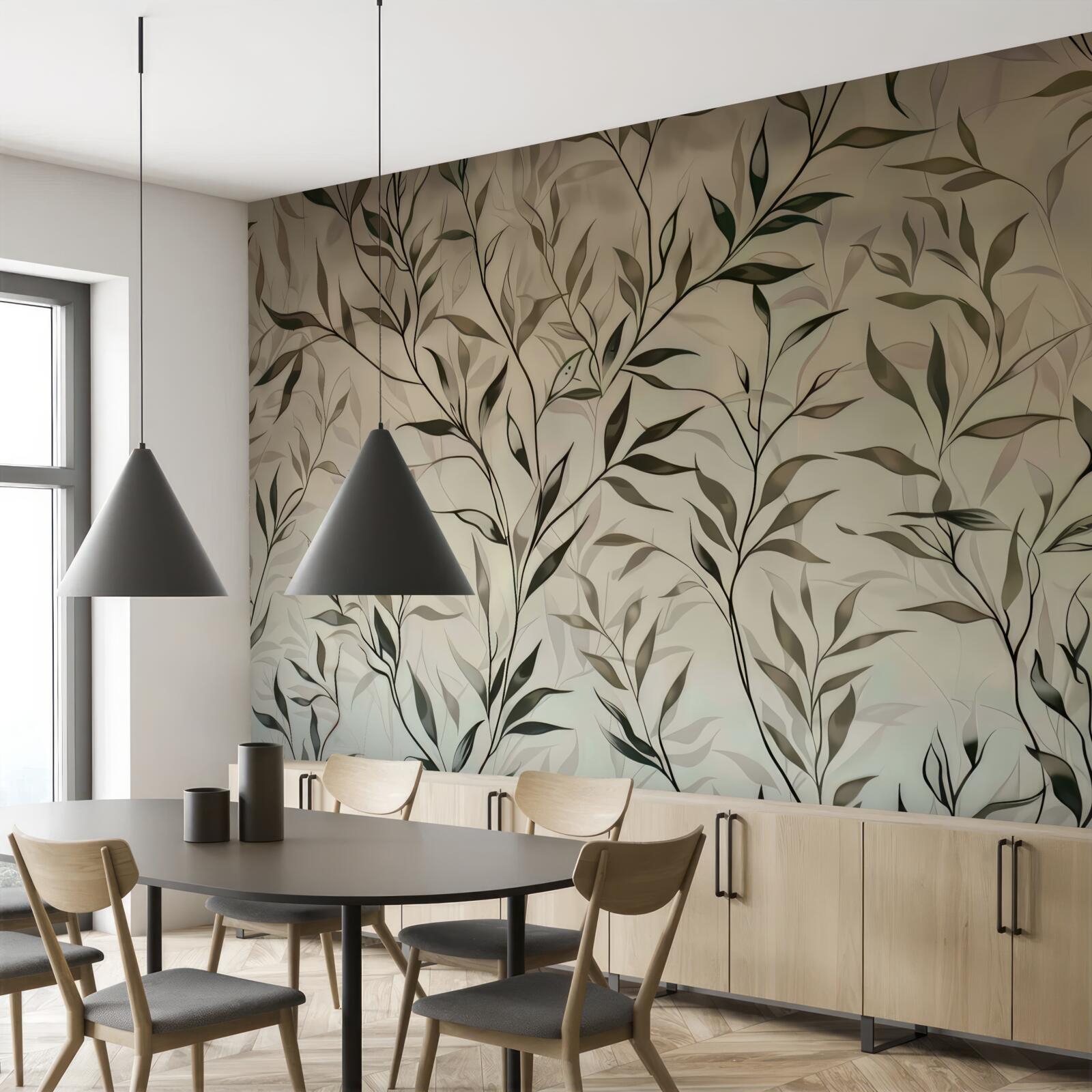 Fotobehang takken met dunne bladeren