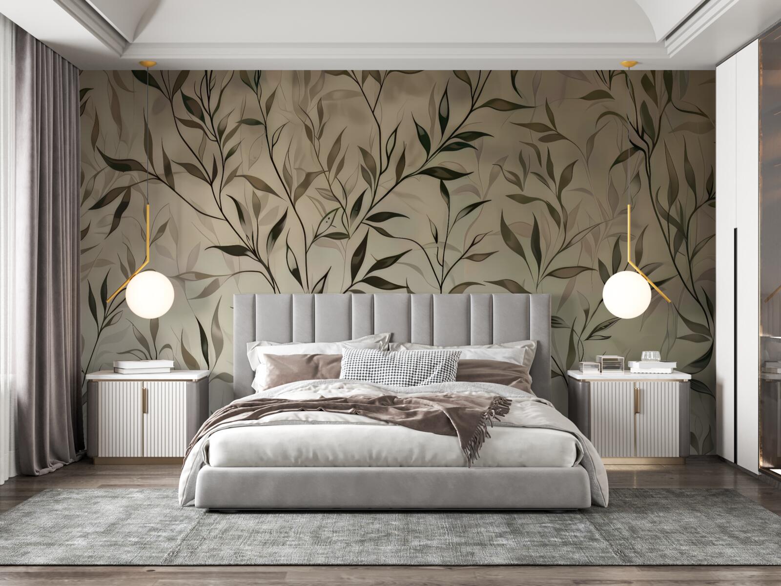 Fotobehang takken met dunne bladeren