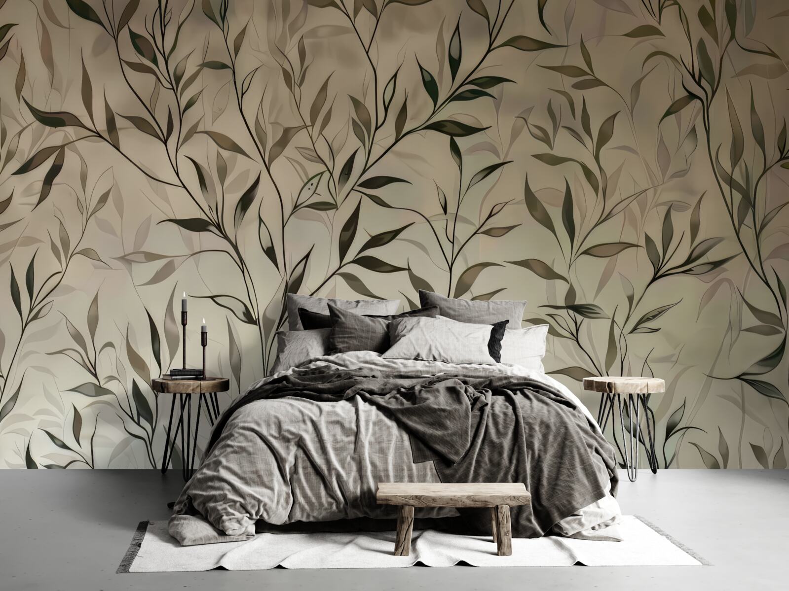 Fotobehang takken met dunne bladeren