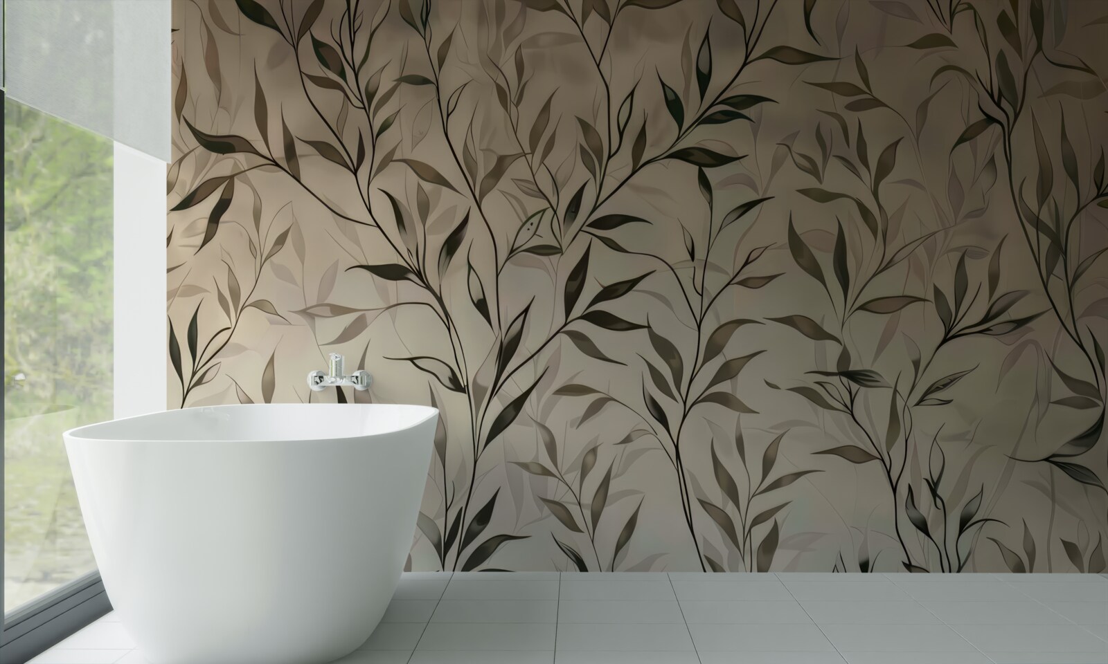 Fotobehang takken met dunne bladeren