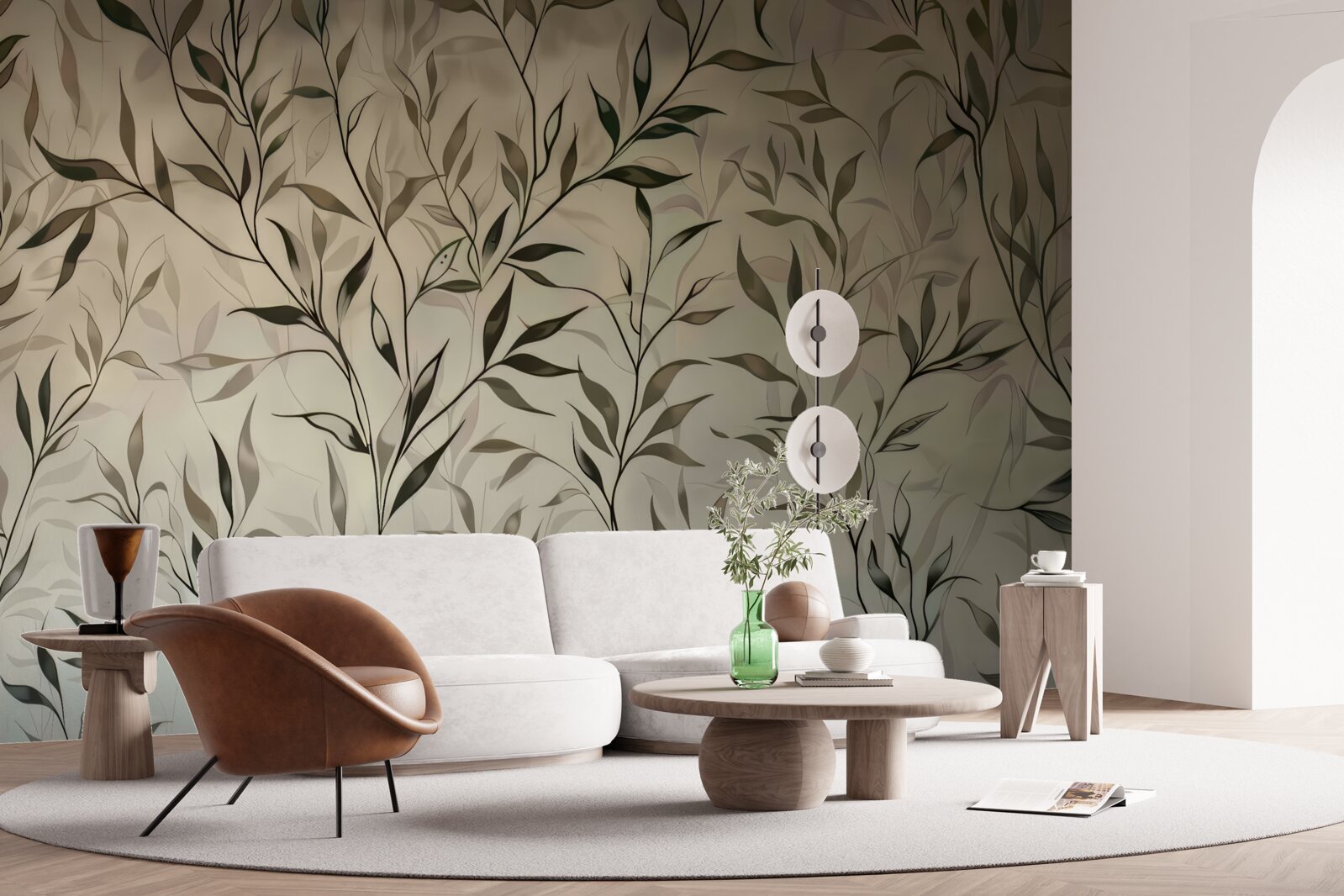 Fotobehang takken met dunne bladeren