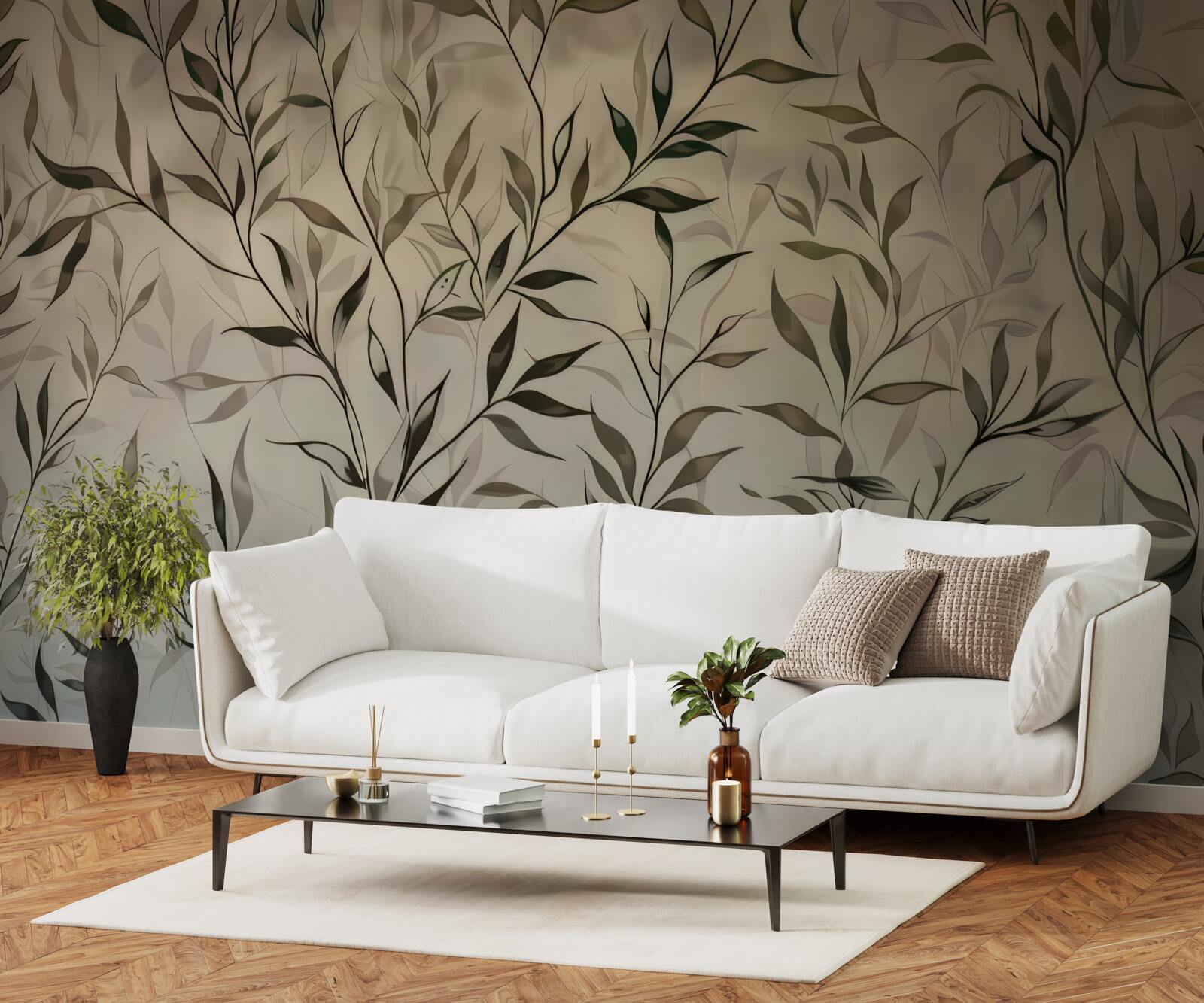 Fotobehang takken met dunne bladeren