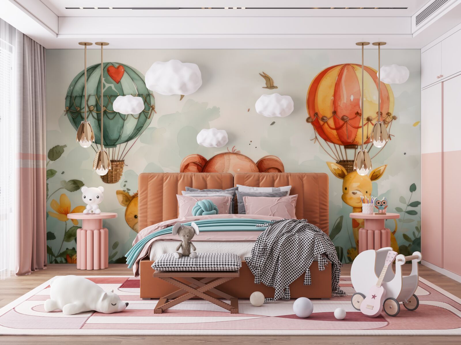 Fotobehang dieren zijn te zien op de achtergrond van de ballonnen