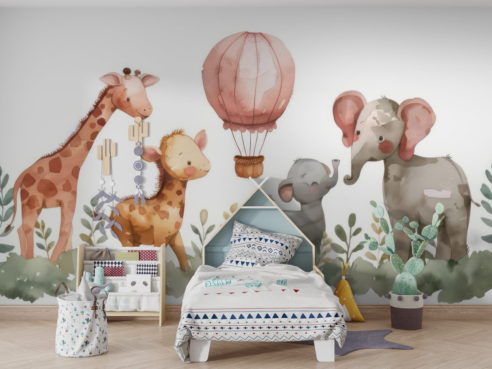 Fotobehang babyolifanten en -giraffen