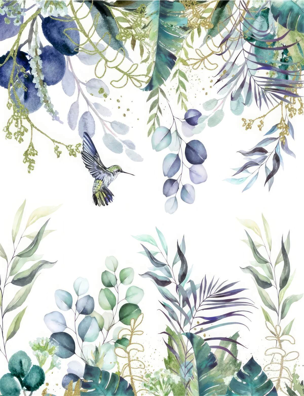 Fotobehang planten worden omringd door kolibries