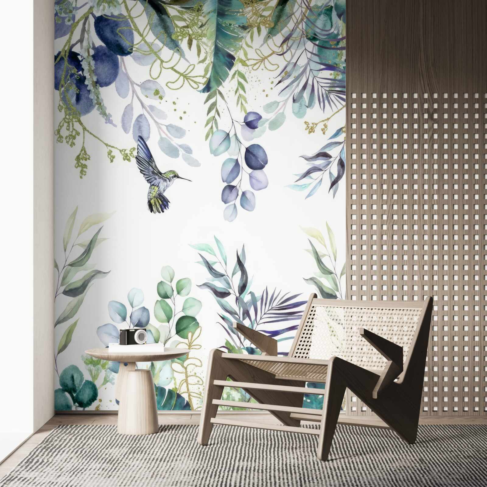 Fotobehang planten worden omringd door kolibries