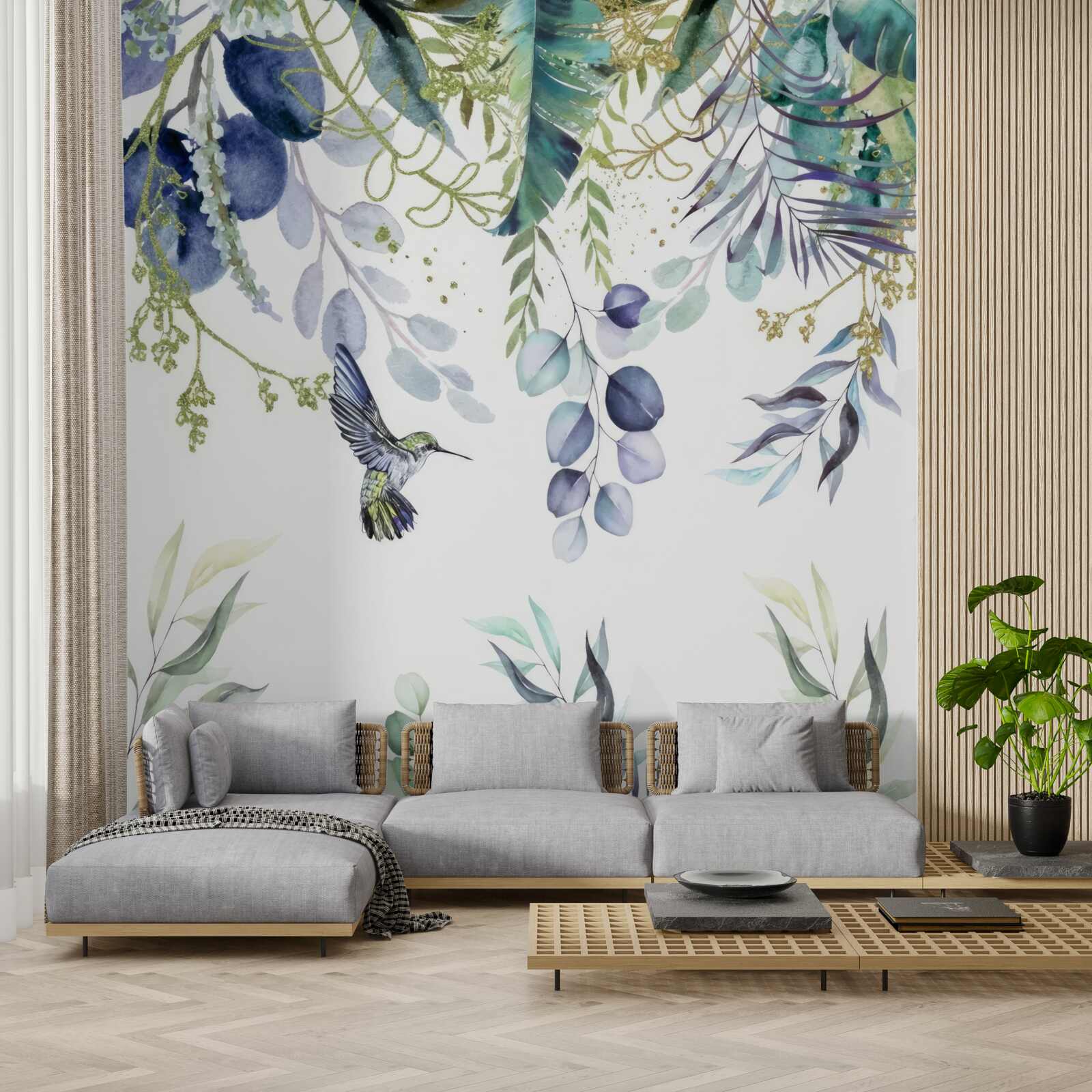 Fotobehang planten worden omringd door kolibries