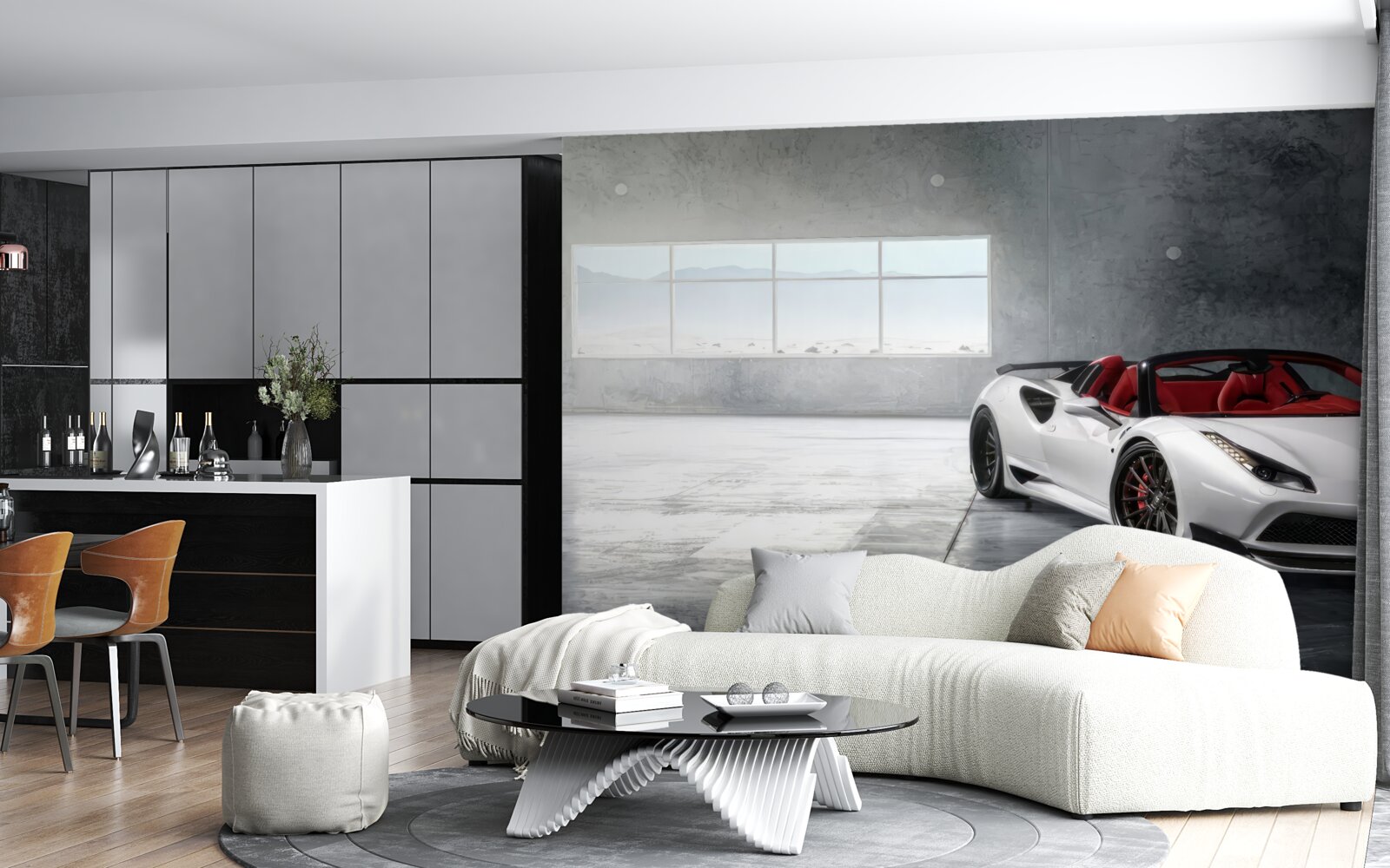 Fotobehang witte sport cabriolet