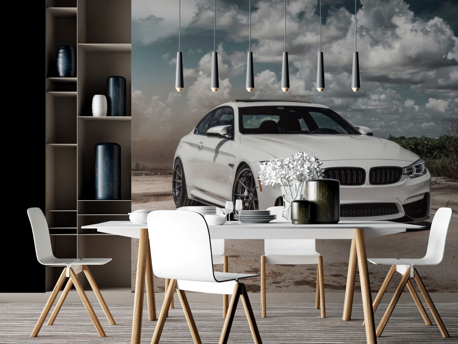 Fotobehang de auto is wit