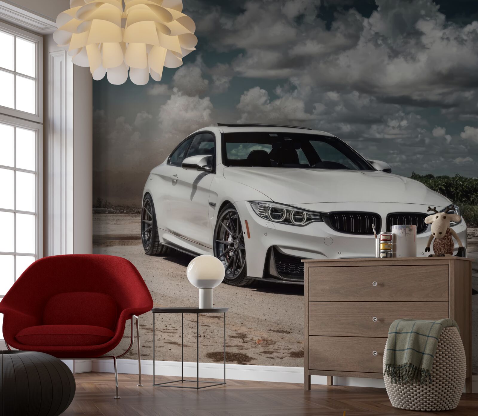 Fotobehang de auto is wit