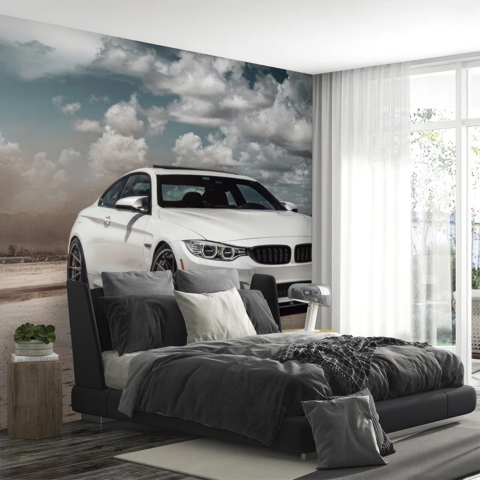 Fotobehang de auto is wit