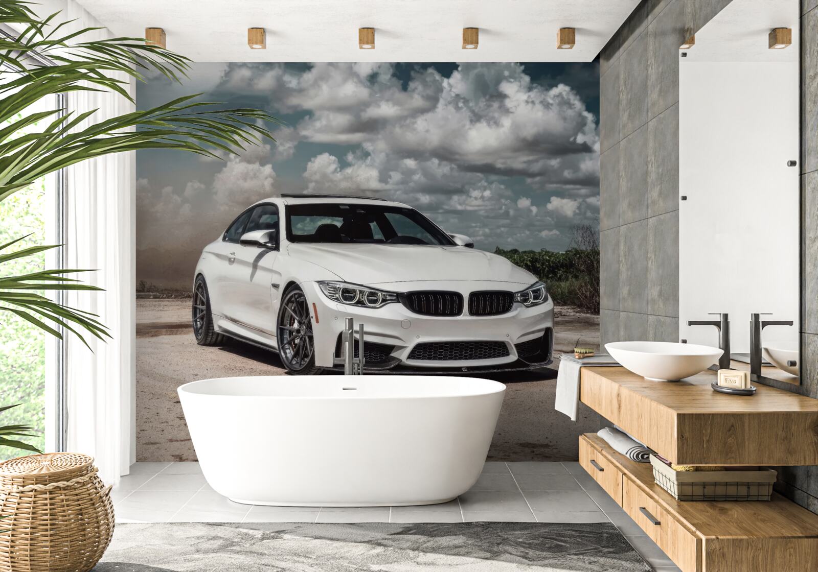 Fotobehang de auto is wit