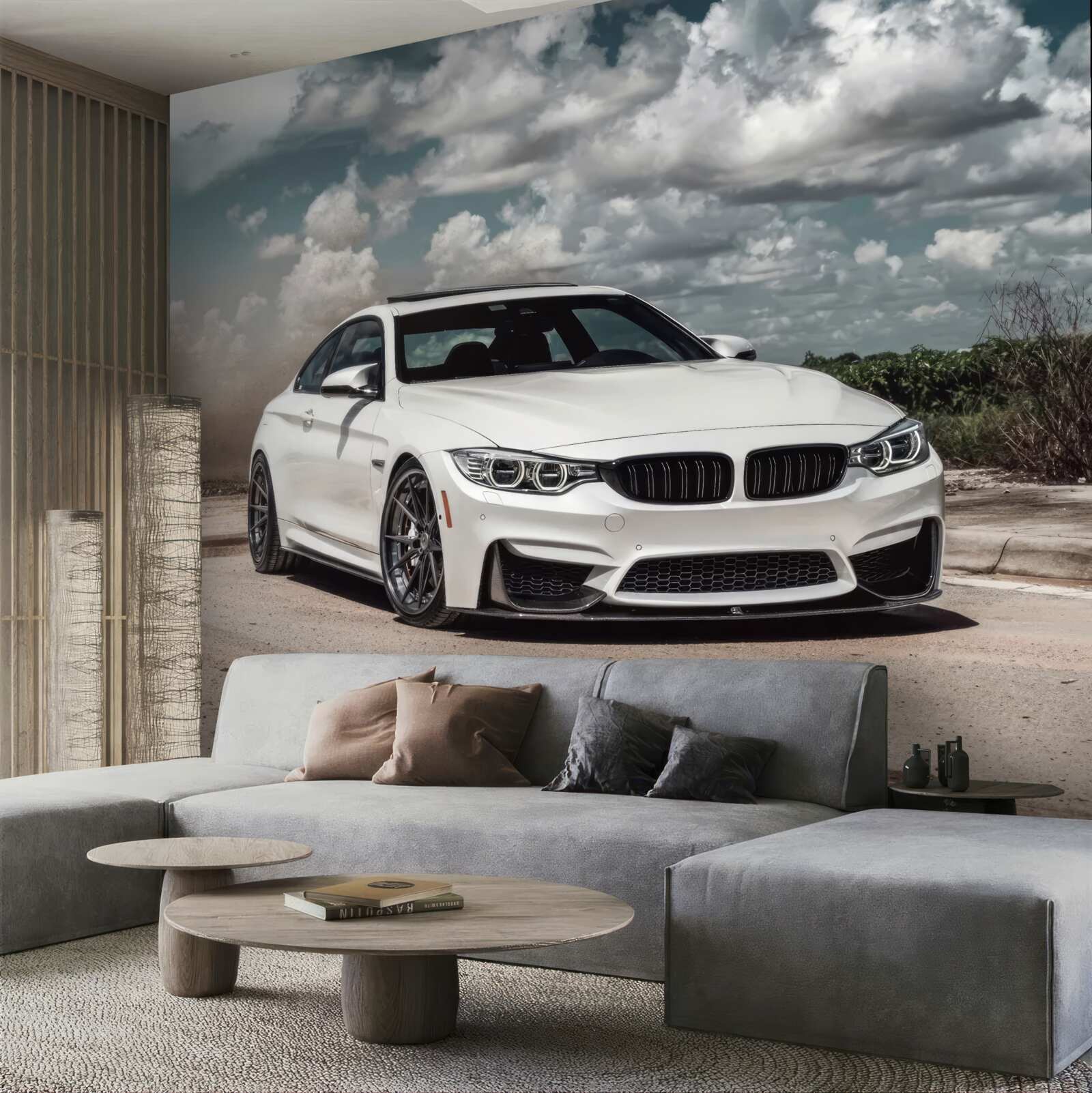 Fotobehang de auto is wit