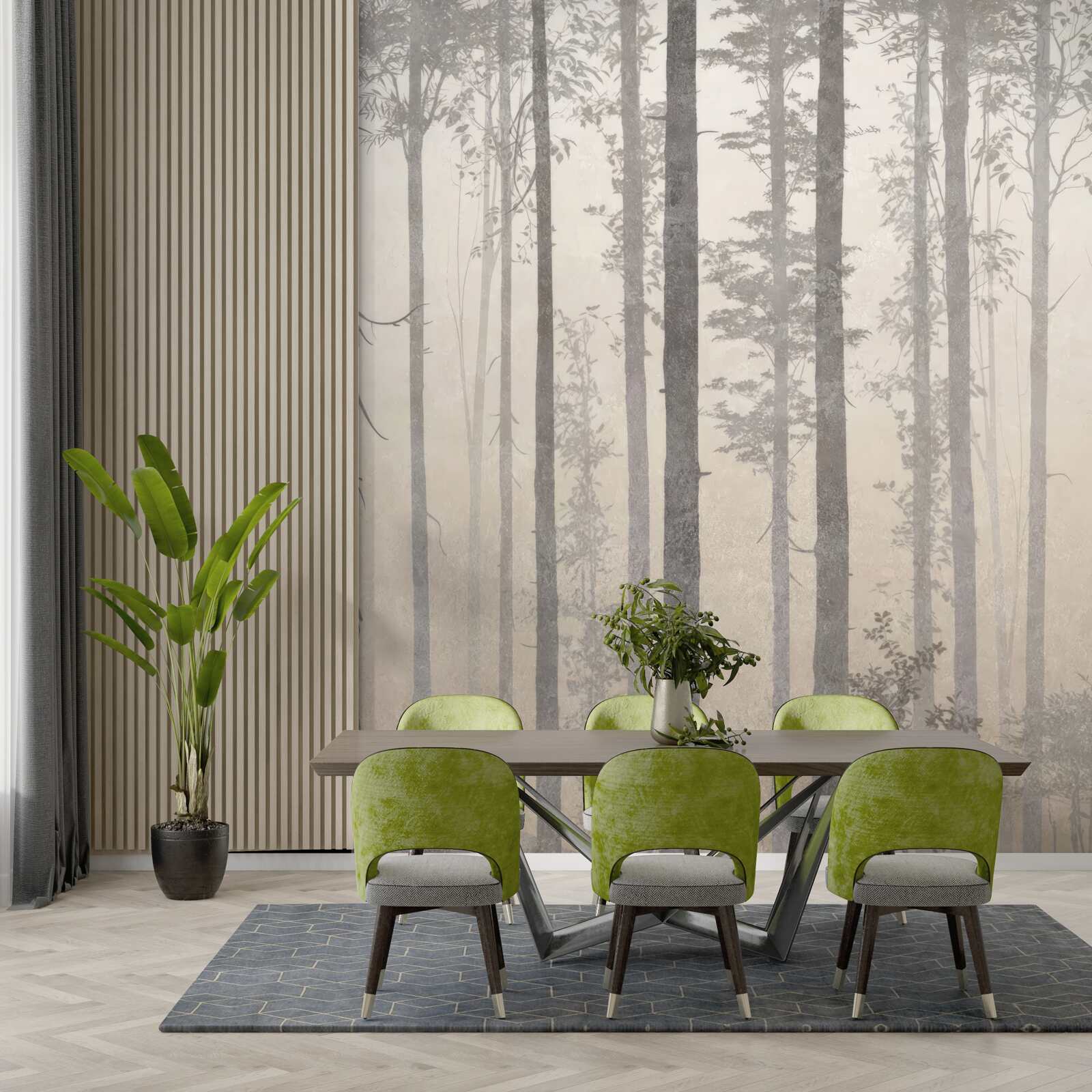 Fotobehang mglisty las