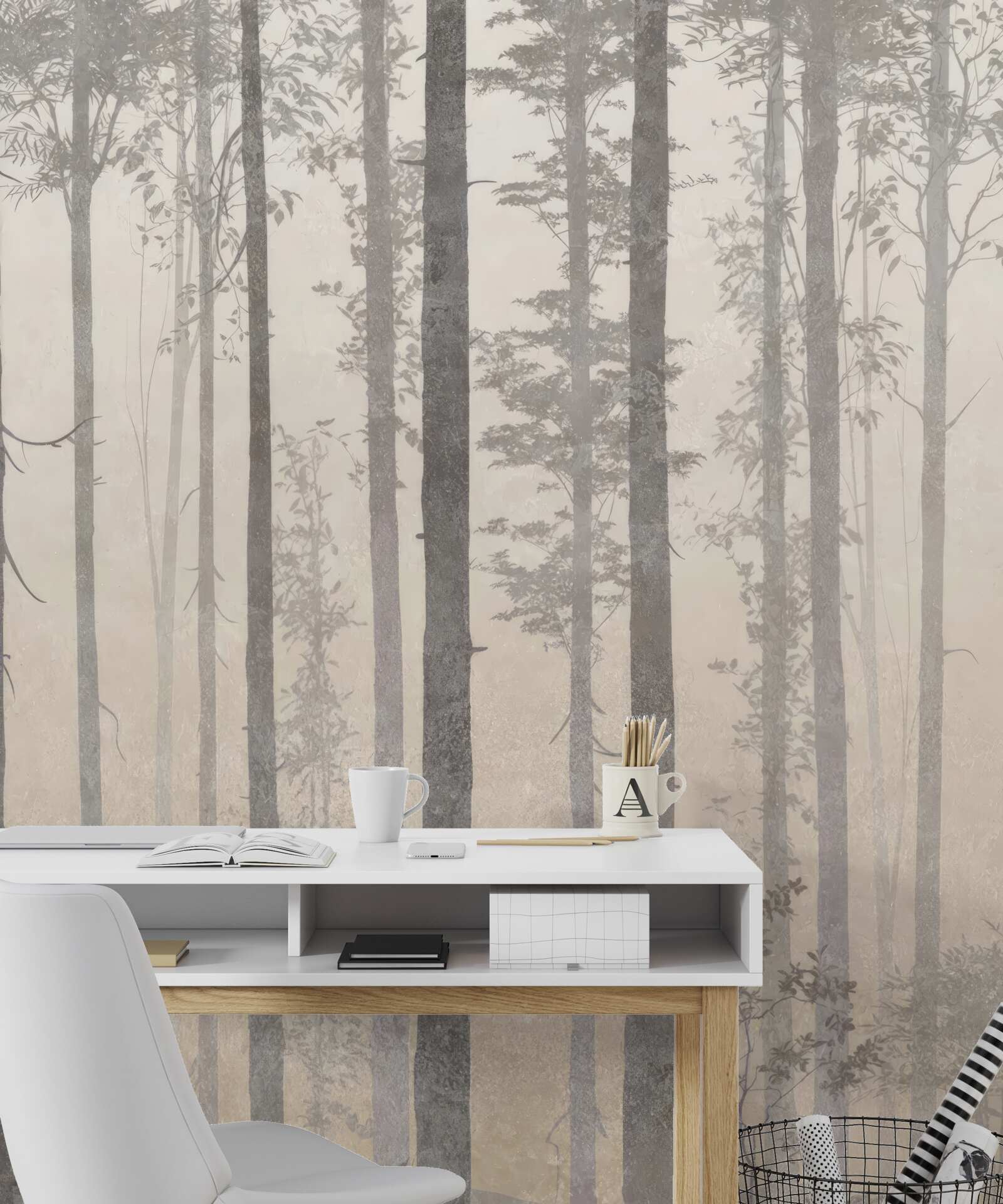 Fotobehang mglisty las