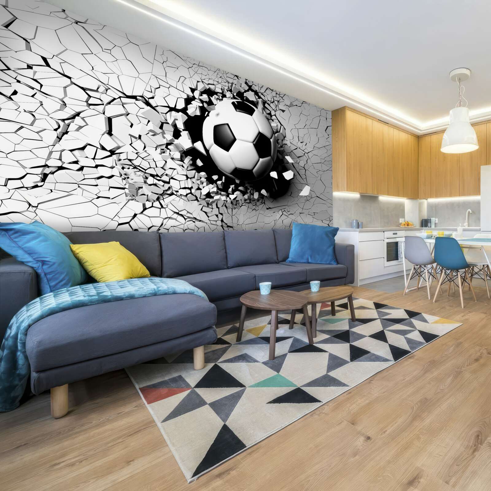 Fotobehang voetbal vliegt door de barrière