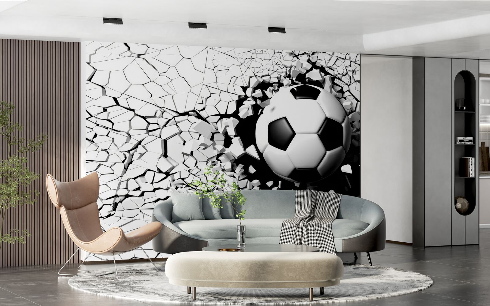 Fotobehang voetbal vliegt door de barrière