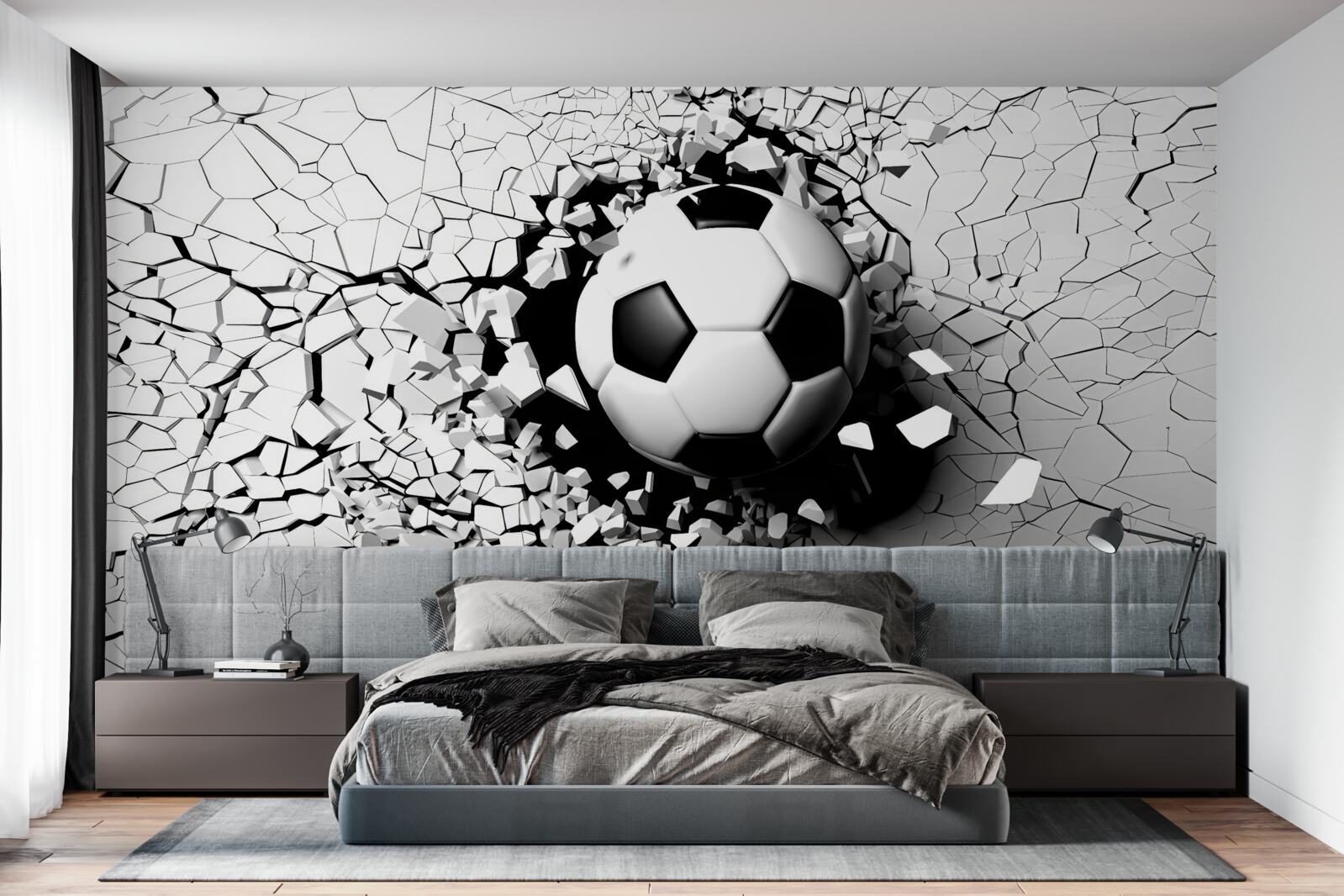 Fotobehang voetbal vliegt door de barrière