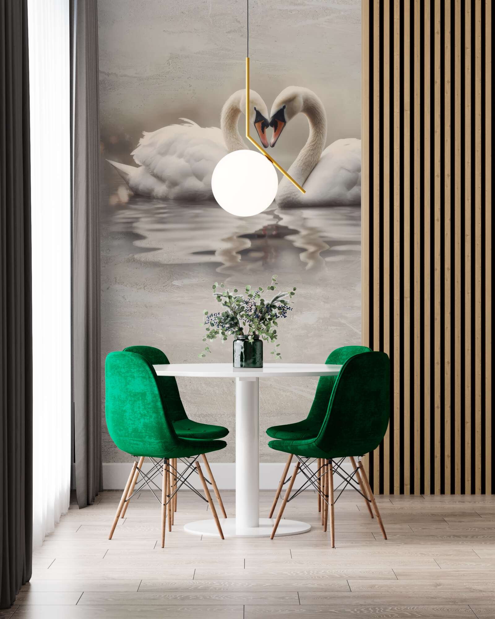 Fotobehang een paar sneeuwwitte zwanen