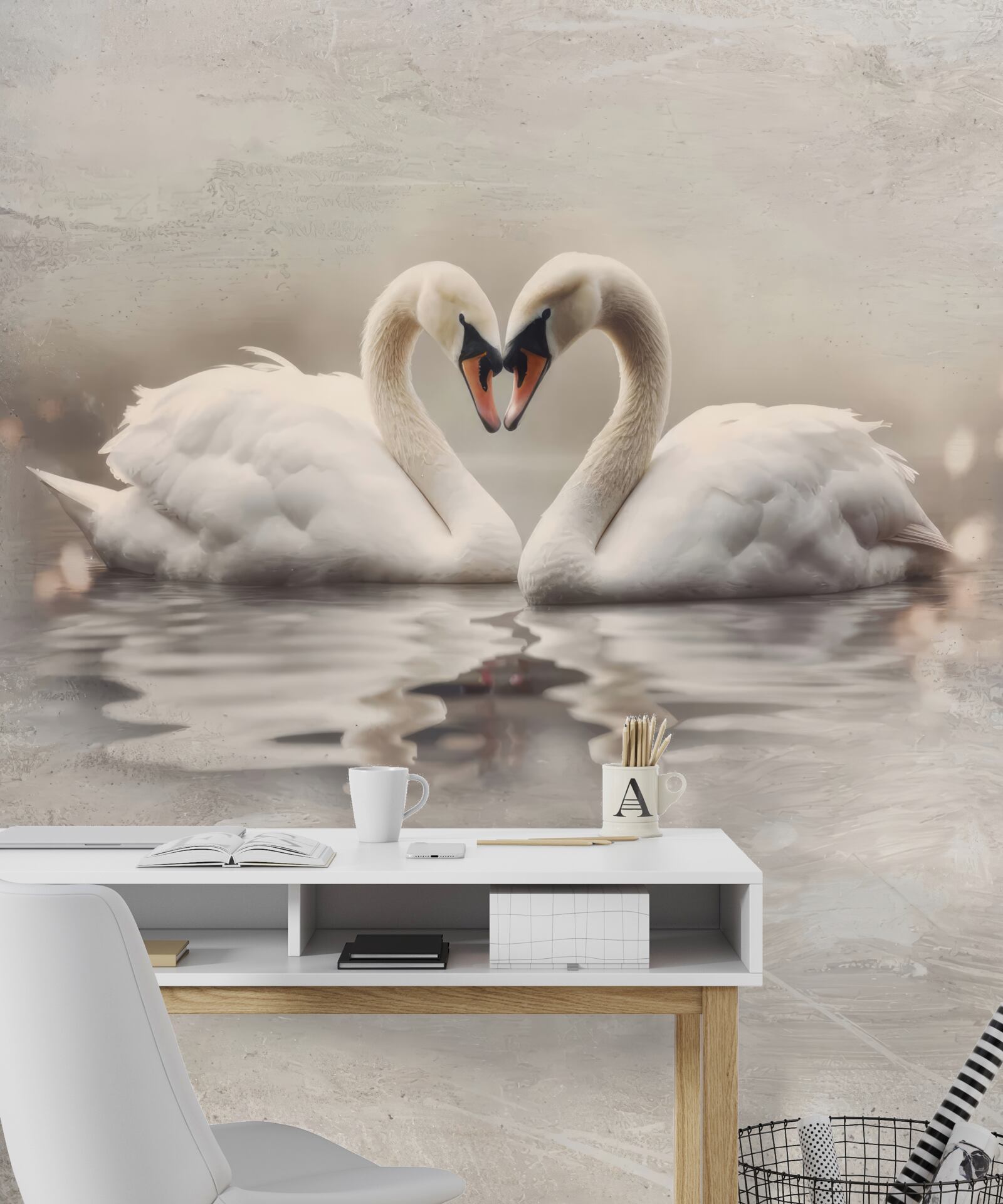 Fotobehang een paar sneeuwwitte zwanen