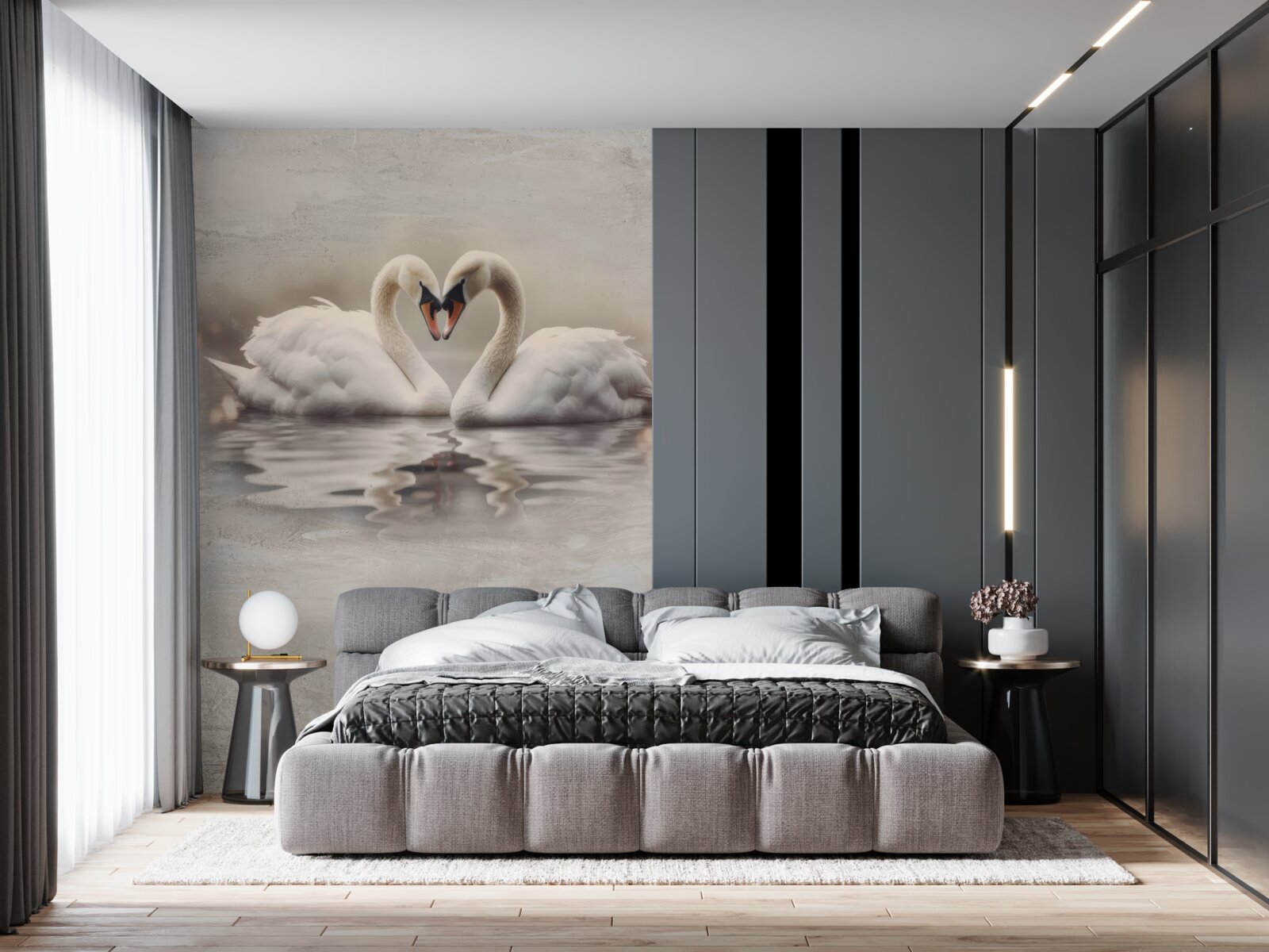 Fotobehang een paar sneeuwwitte zwanen