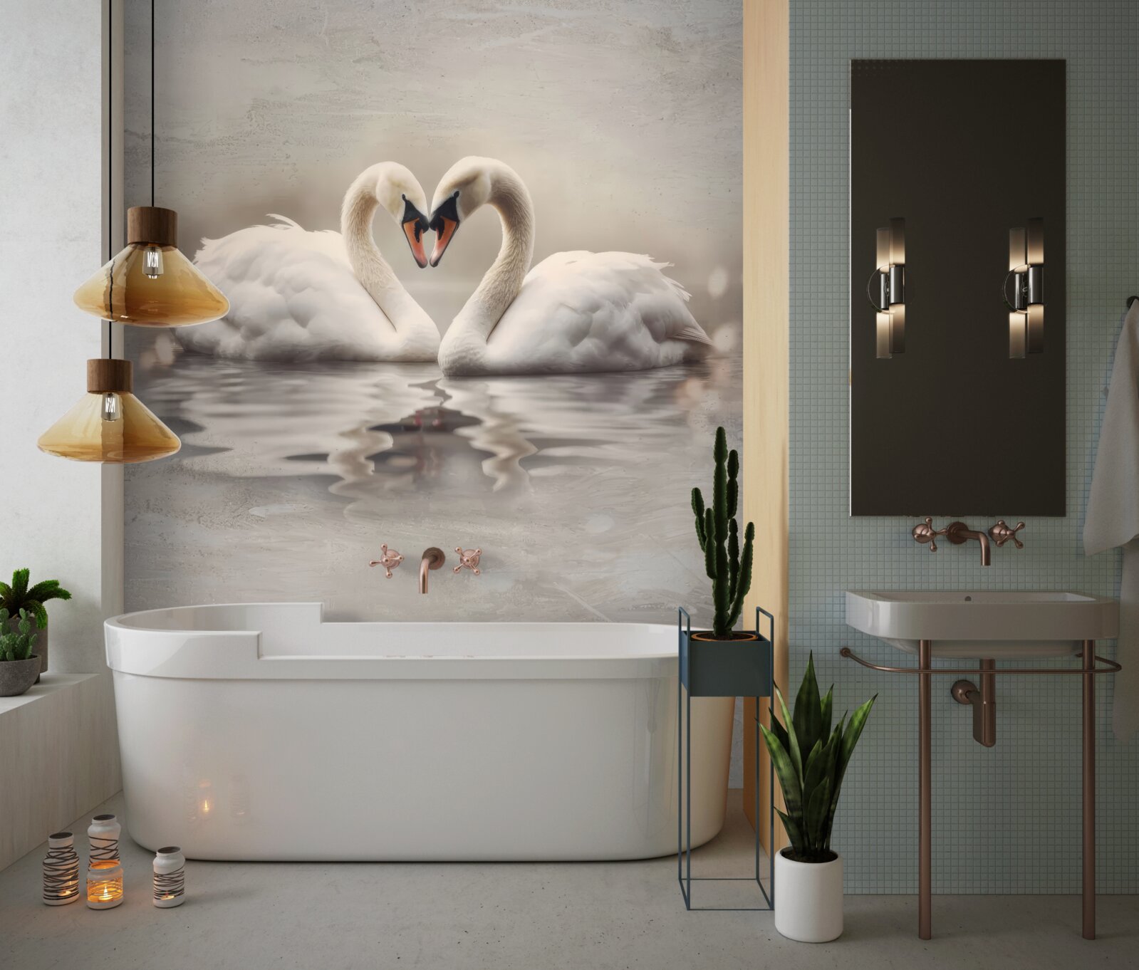 Fotobehang een paar sneeuwwitte zwanen