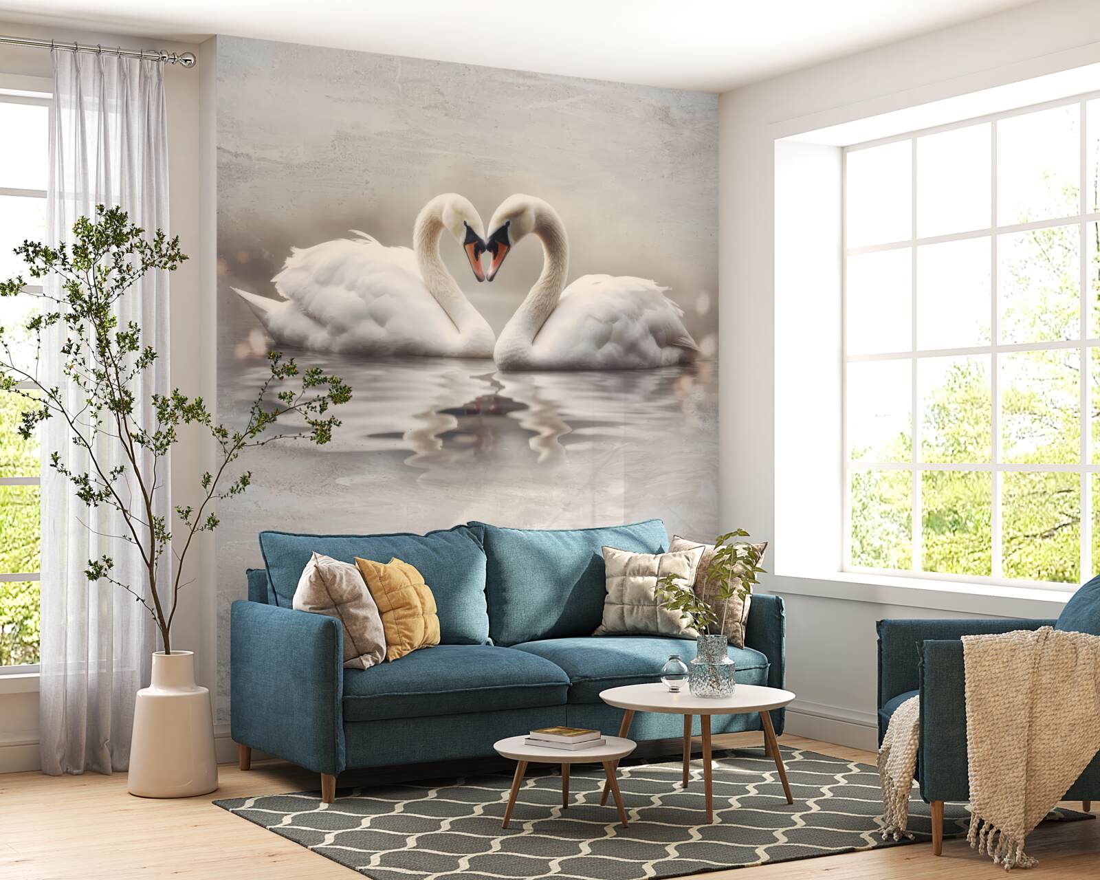 Fotobehang een paar sneeuwwitte zwanen