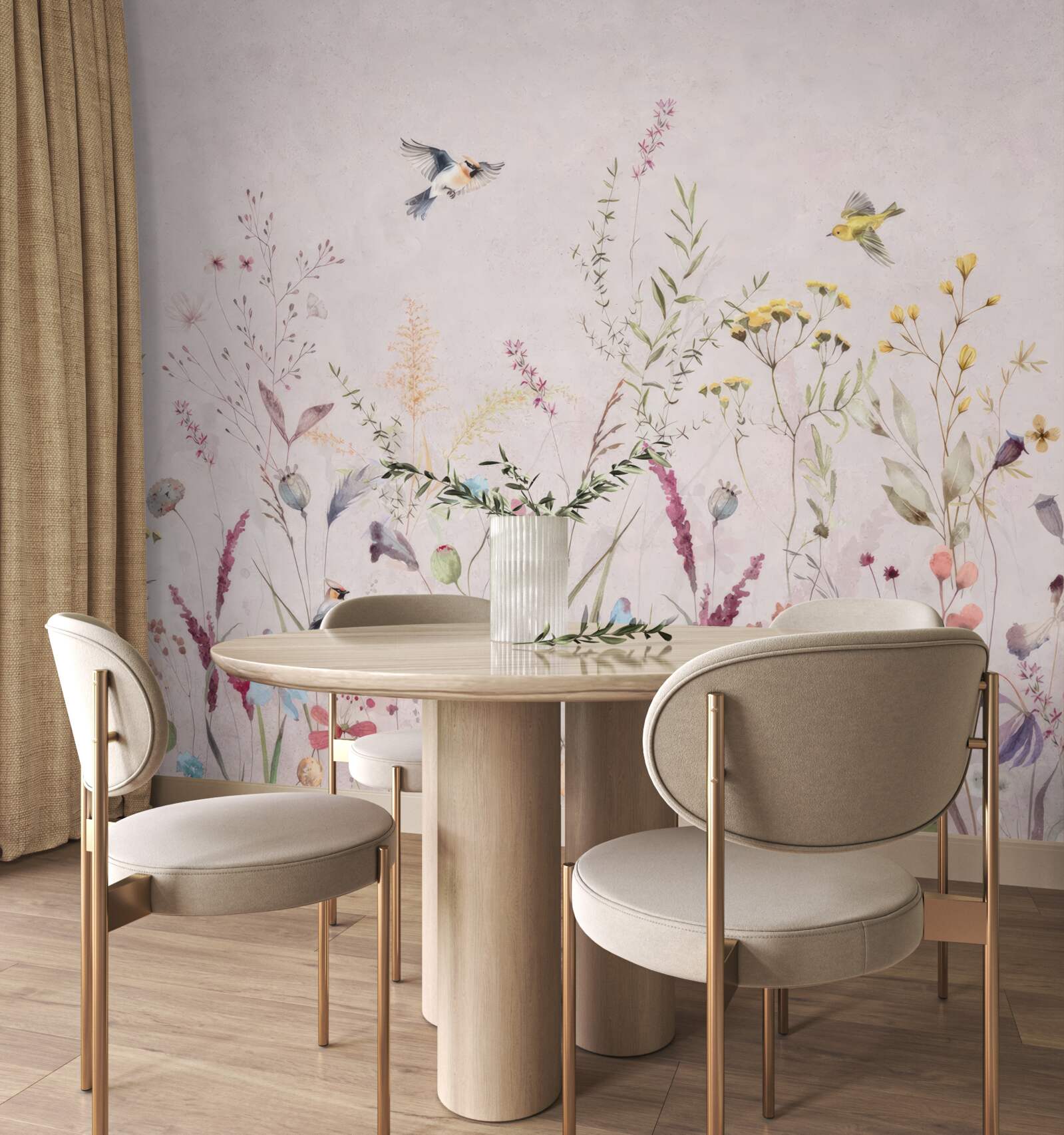 Fotobehang bloemen en vogels