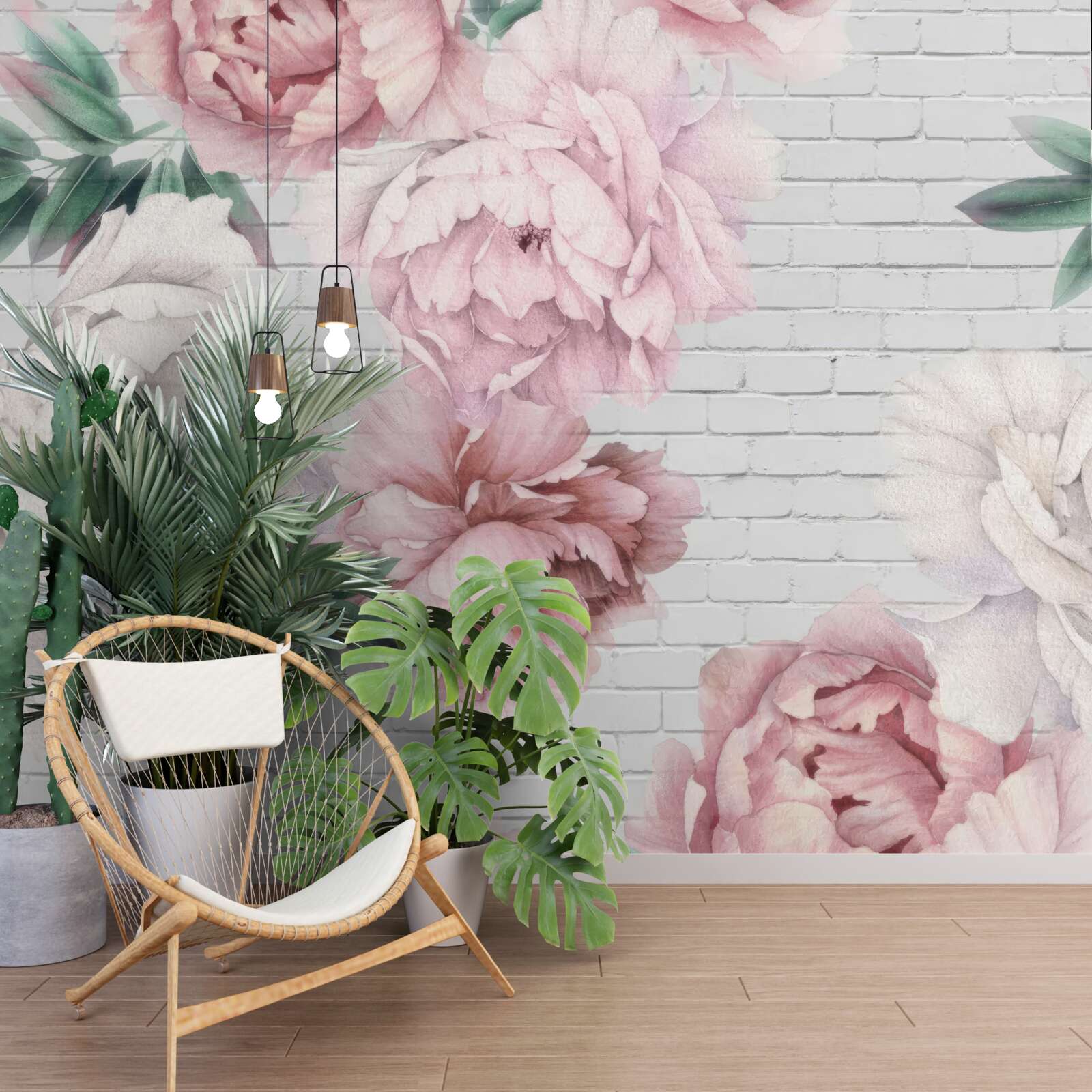 Fotobehang pioenrozen in roze en witte bloemen