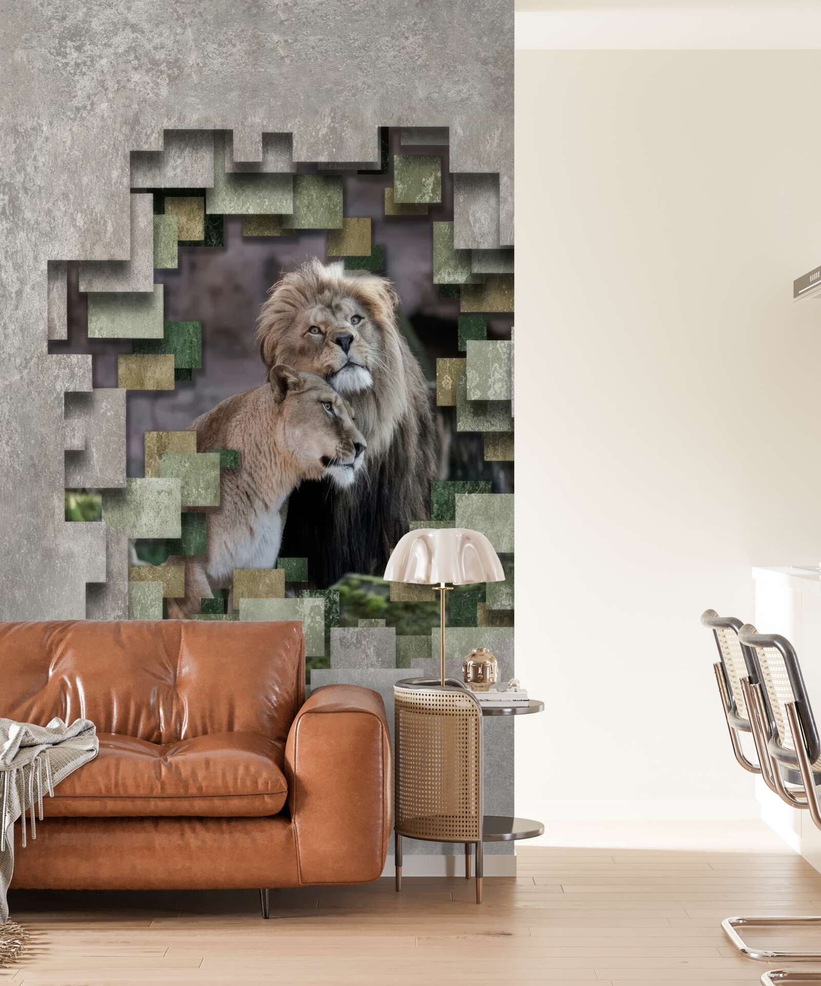 Fotobehang leeuw en leeuwin verenigd