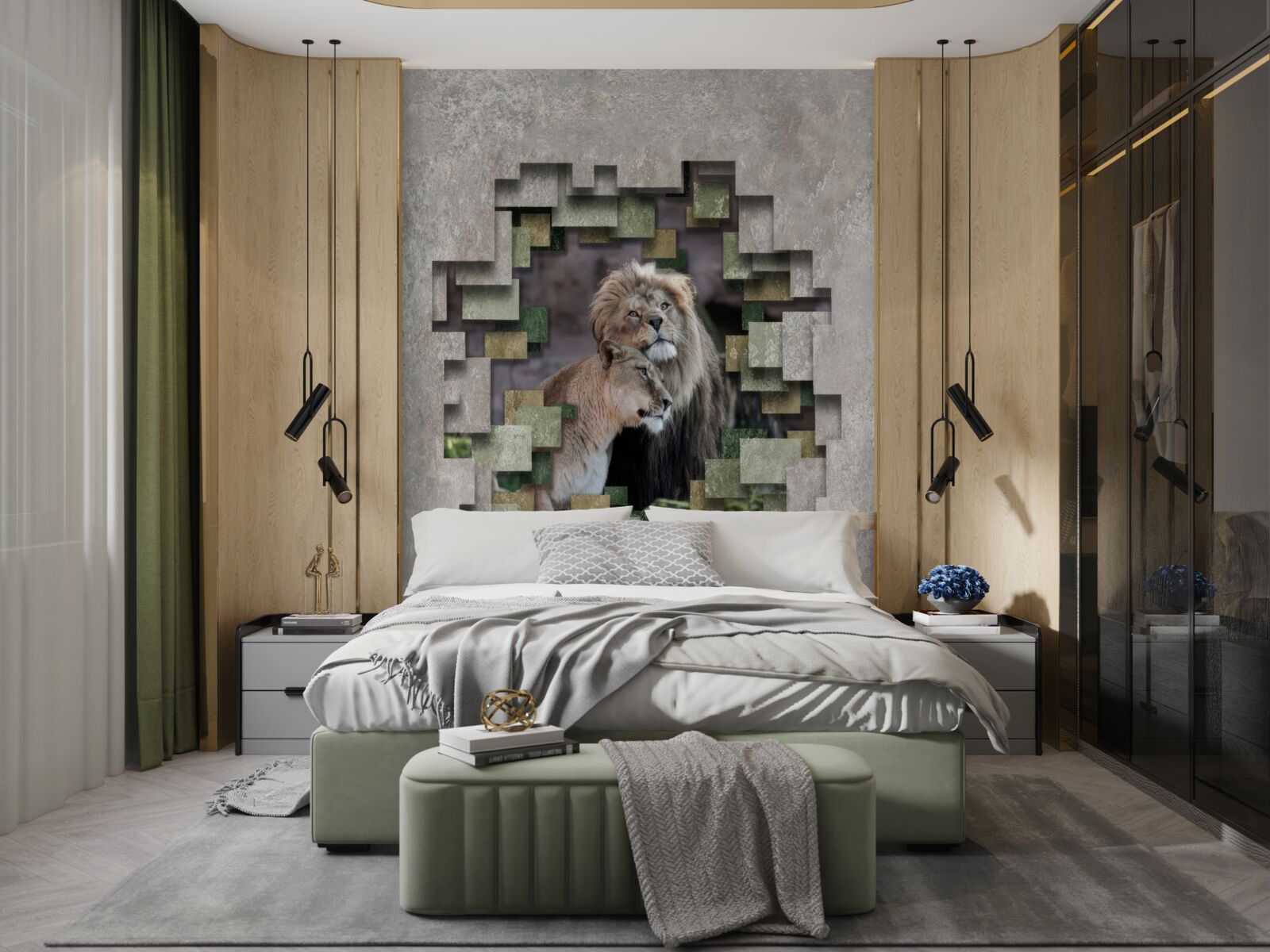 Fotobehang leeuw en leeuwin verenigd