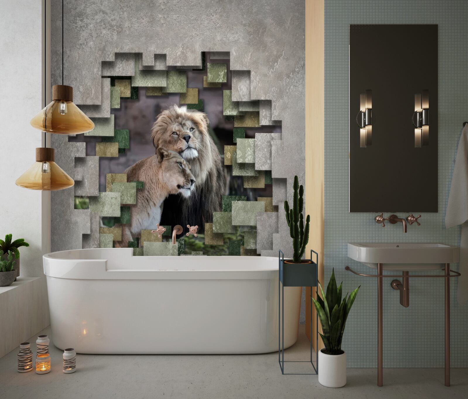 Fotobehang leeuw en leeuwin verenigd