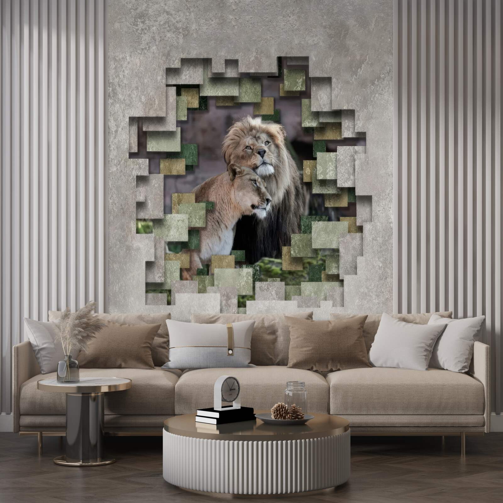 Fotobehang leeuw en leeuwin verenigd