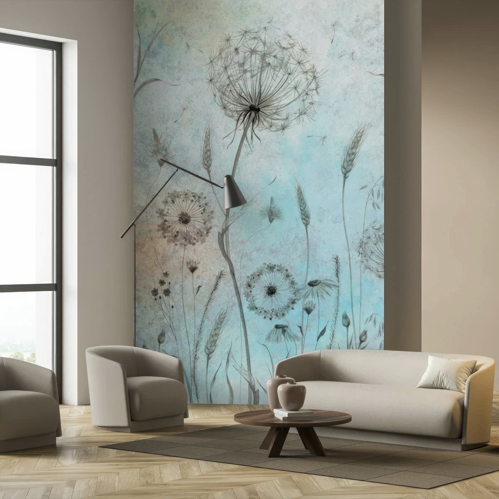 Fotobehang tarwe en paardenbloem