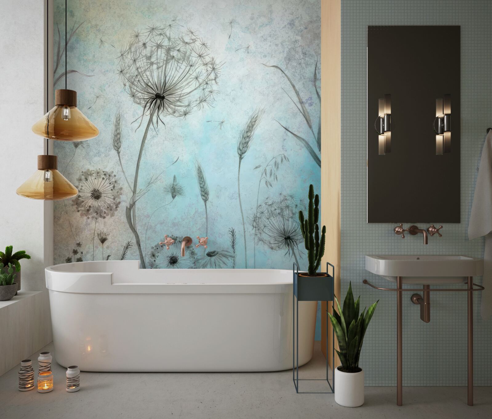 Fotobehang tarwe en paardenbloem