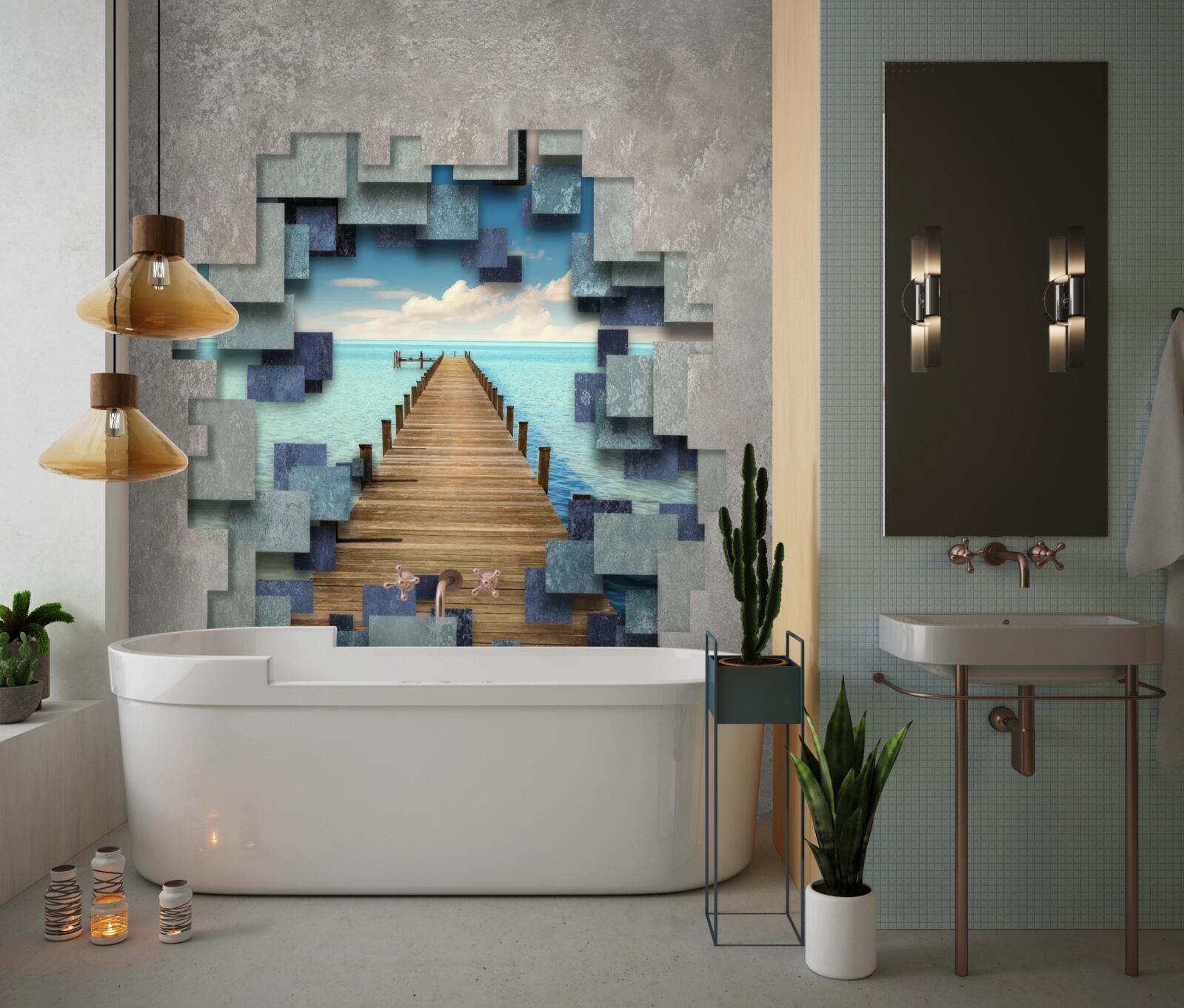 Fotobehang uitzicht op de brug en de oceaan