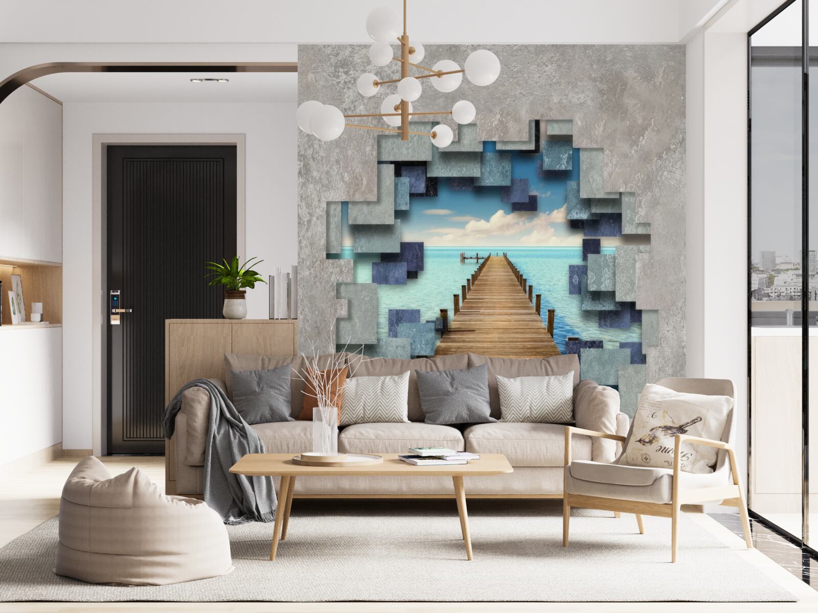 Fotobehang uitzicht op de brug en de oceaan