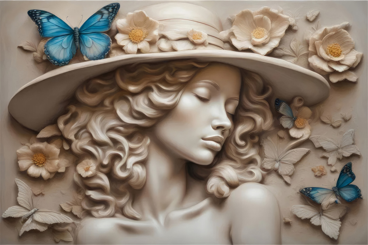 Fotobehang meisje met hoed en gesloten ogen