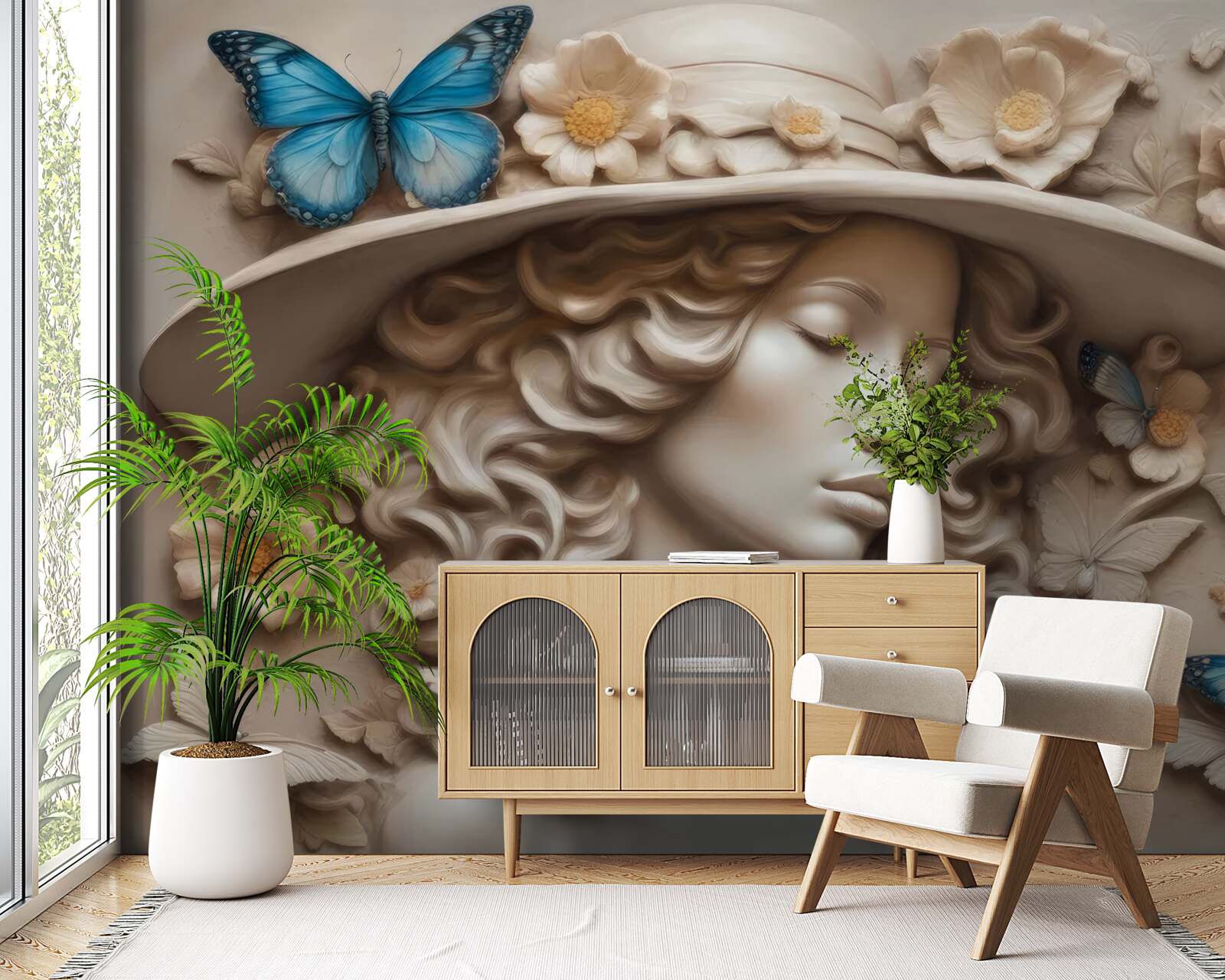 Fotobehang meisje met hoed en gesloten ogen