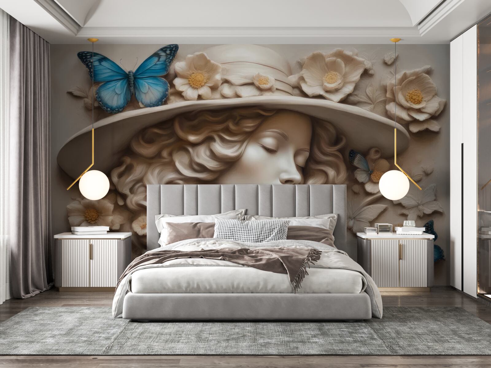 Fotobehang meisje met hoed en gesloten ogen