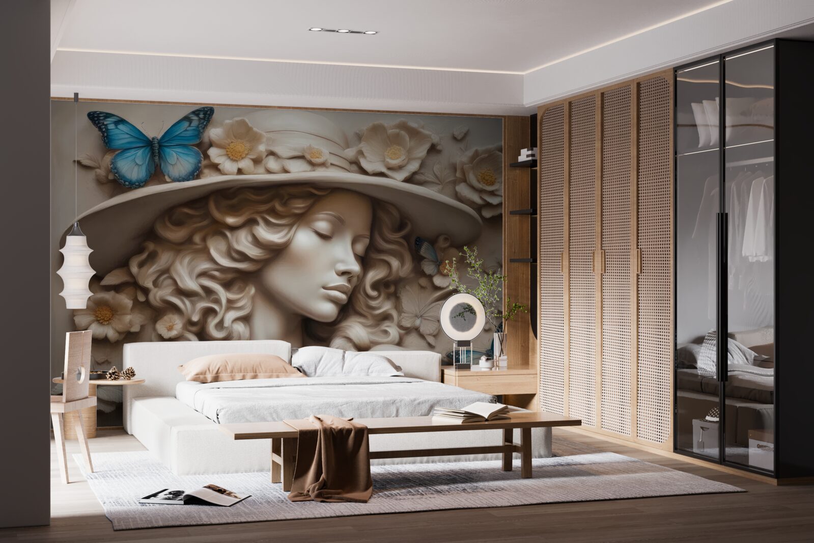 Fotobehang meisje met hoed en gesloten ogen