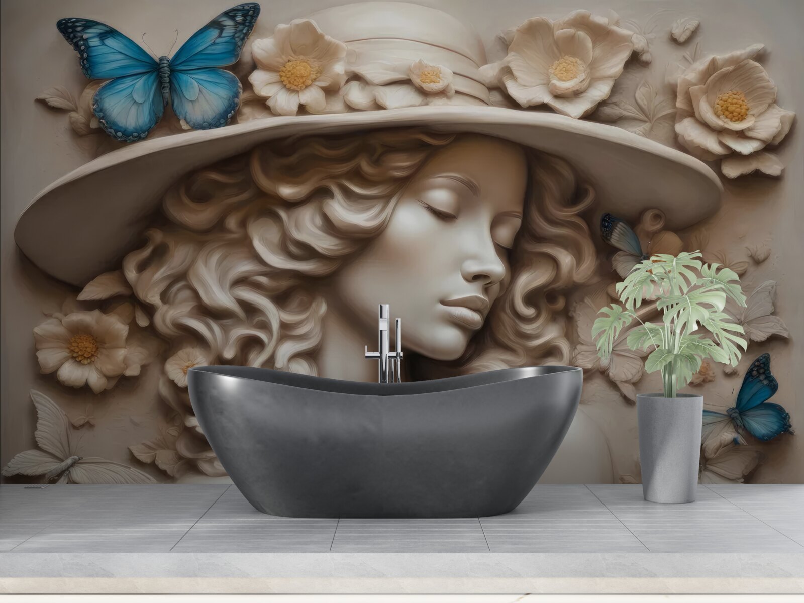 Fotobehang meisje met hoed en gesloten ogen