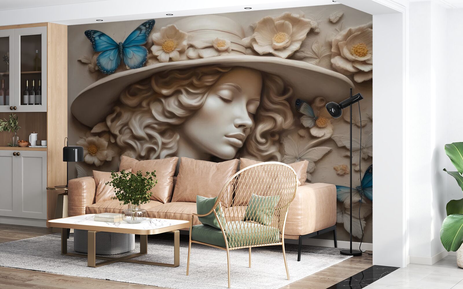 Fotobehang meisje met hoed en gesloten ogen